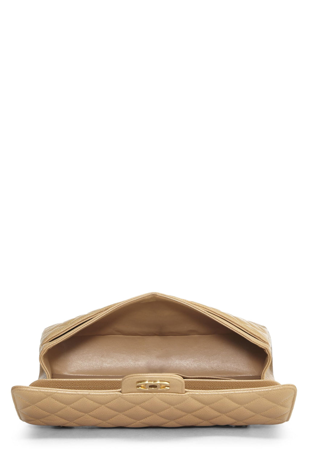 Chanel,  Beige Quilted Caviar Classic Double Flap Medium, Beige