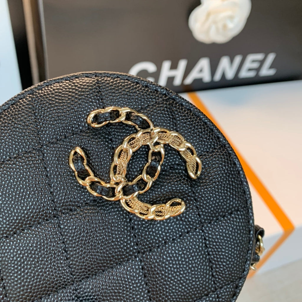 Chanel Round Bag Crossbody  Black For Women 4.7in/12cm