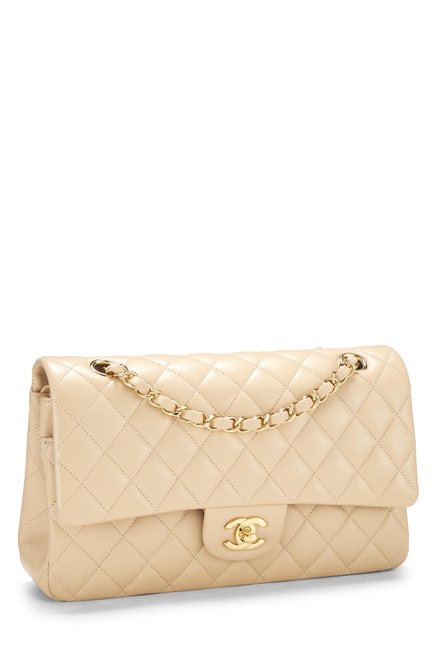 Chanel,  Beige Quilted Lambskin Classic Double Flap Medium, Beige