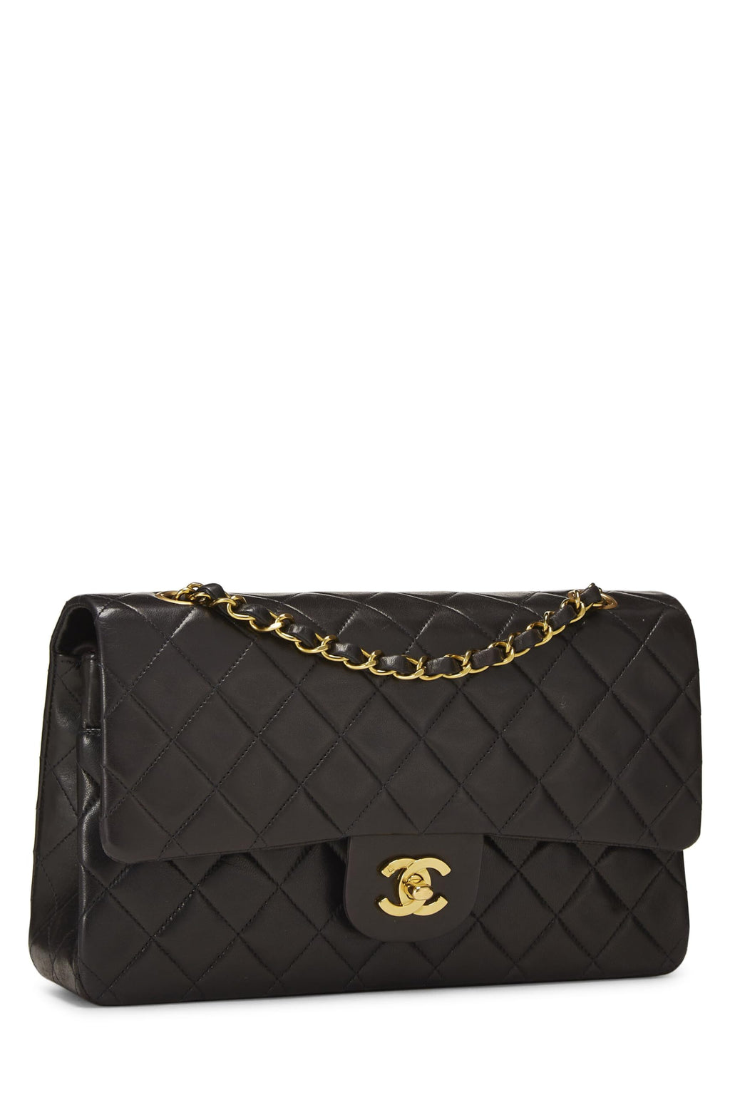 Chanel,  Black Quilted Lambskin Classic Double Flap Medium, Black