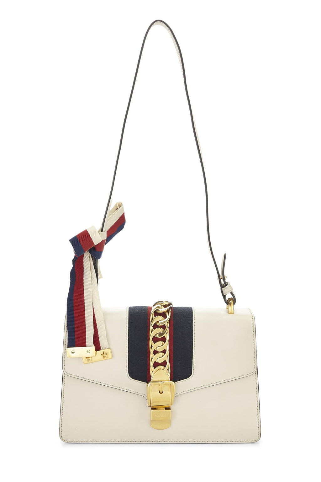 Gucci,  White Leather SyLouis Vuittonie Shoulder Bag Small, White