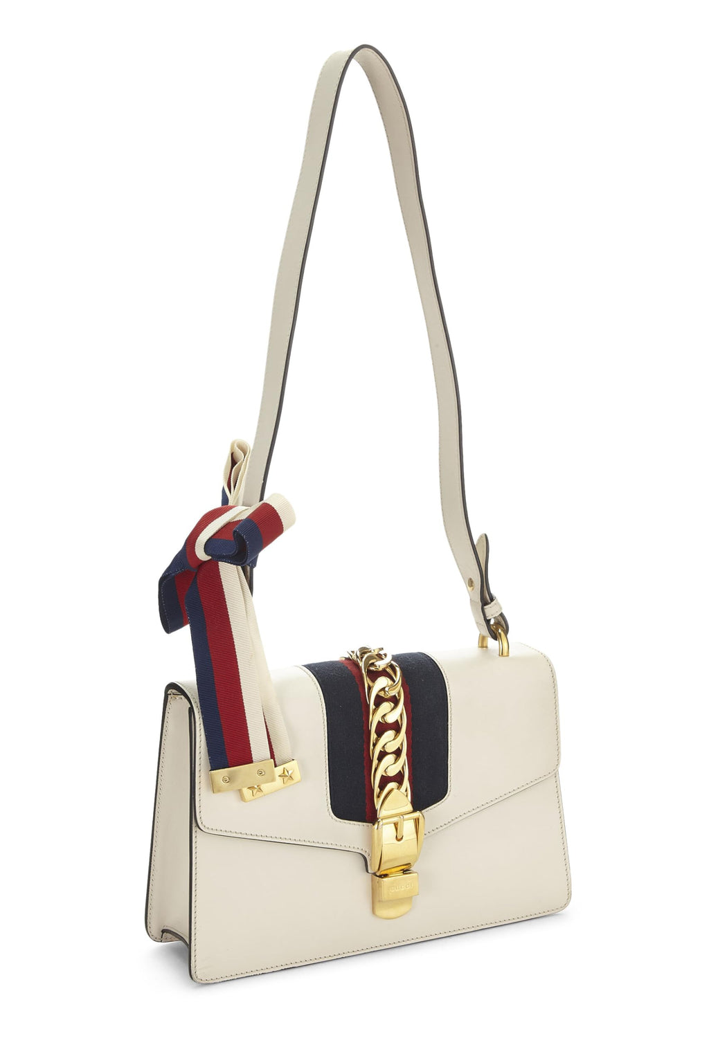 Gucci,  White Leather SyLouis Vuittonie Shoulder Bag Small, White