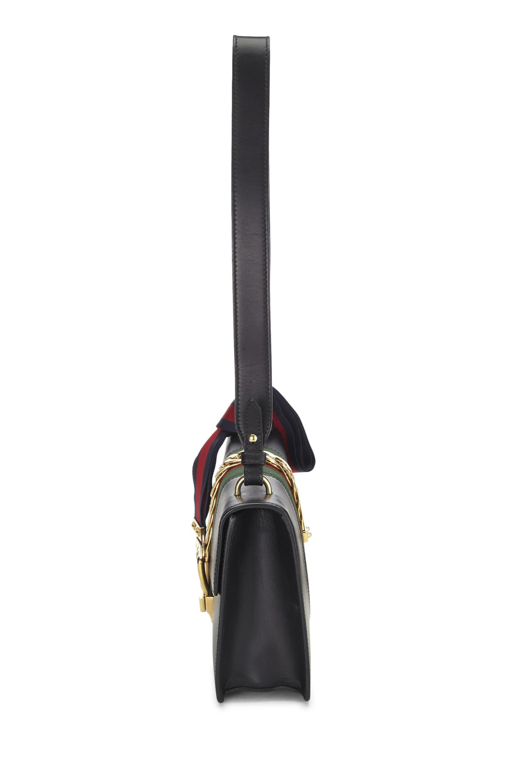 Gucci,  Black Leather Web SyLouis Vuittonie Shoulder Small, Black