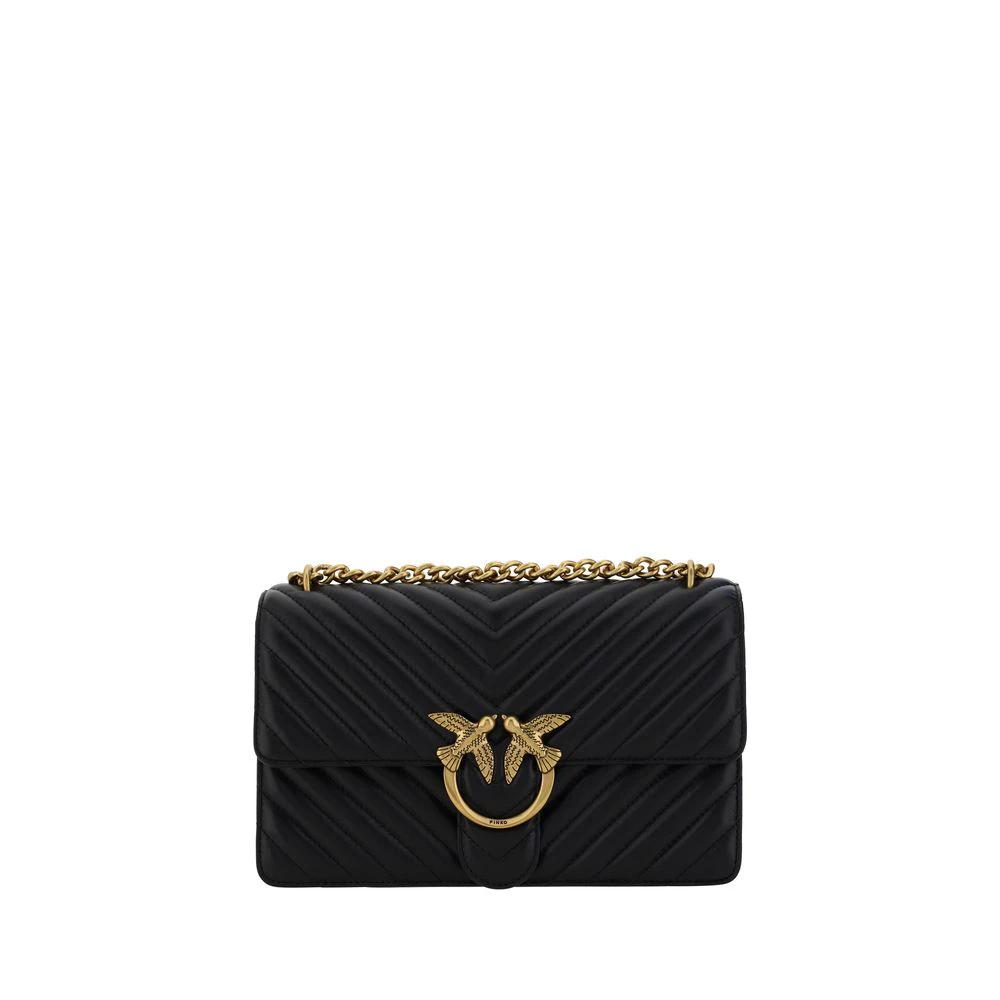 PINKO Black Calf Leather Bos Taurus Shoulder Bag