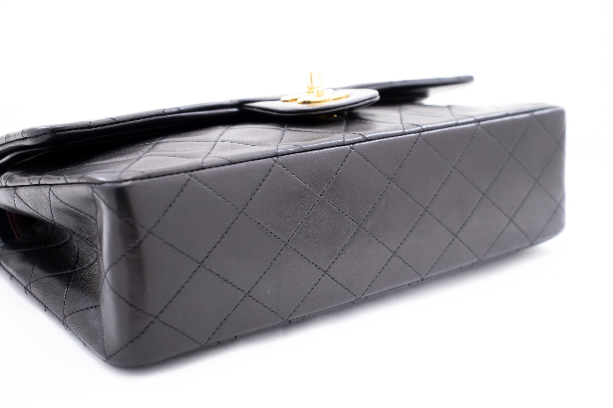 CHANEL Classic Double Flap 10" Chain Shoulder Bag Black Lambskin k72