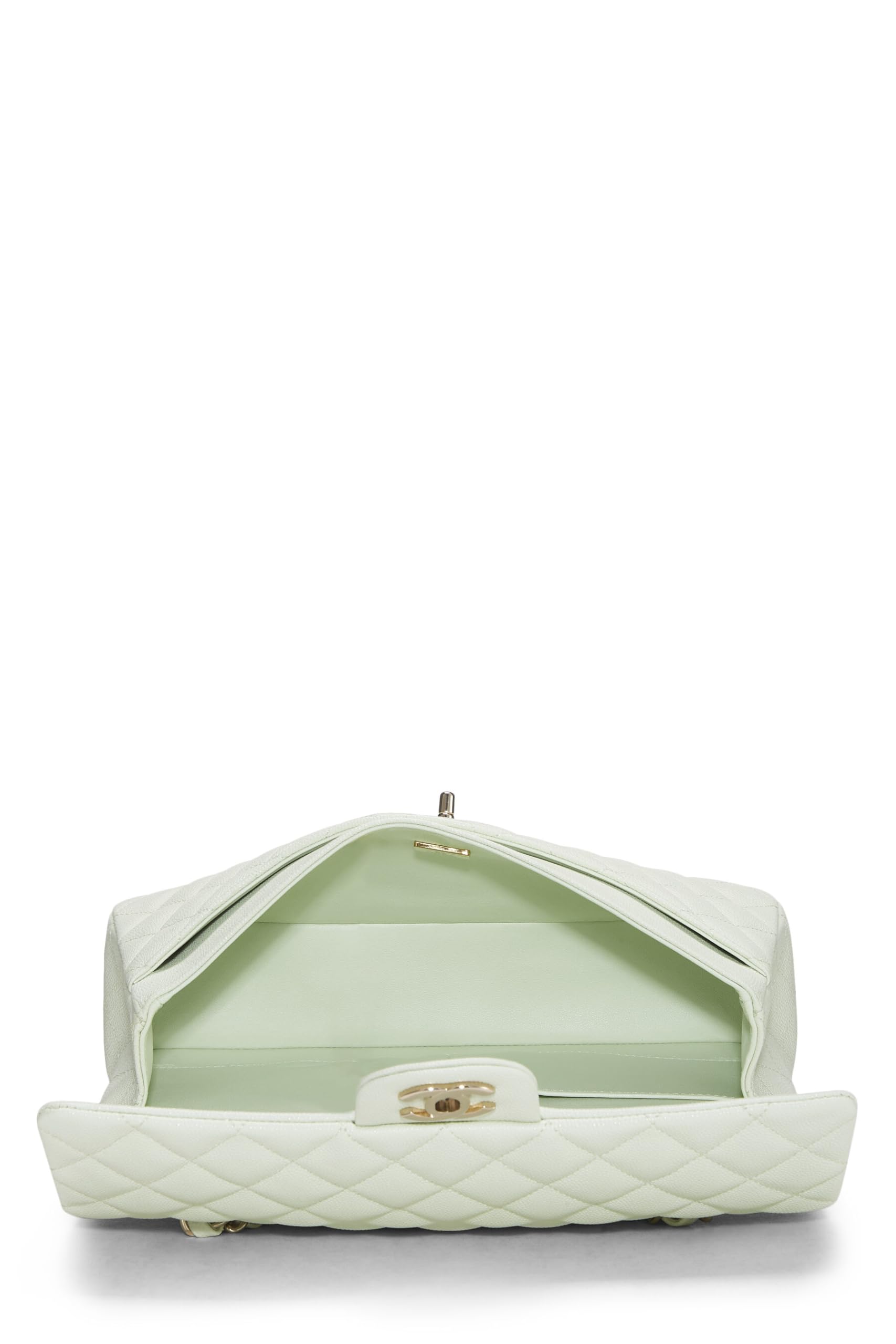 Chanel,  Green Quilted Caviar Classic Double Flap Medium, Green