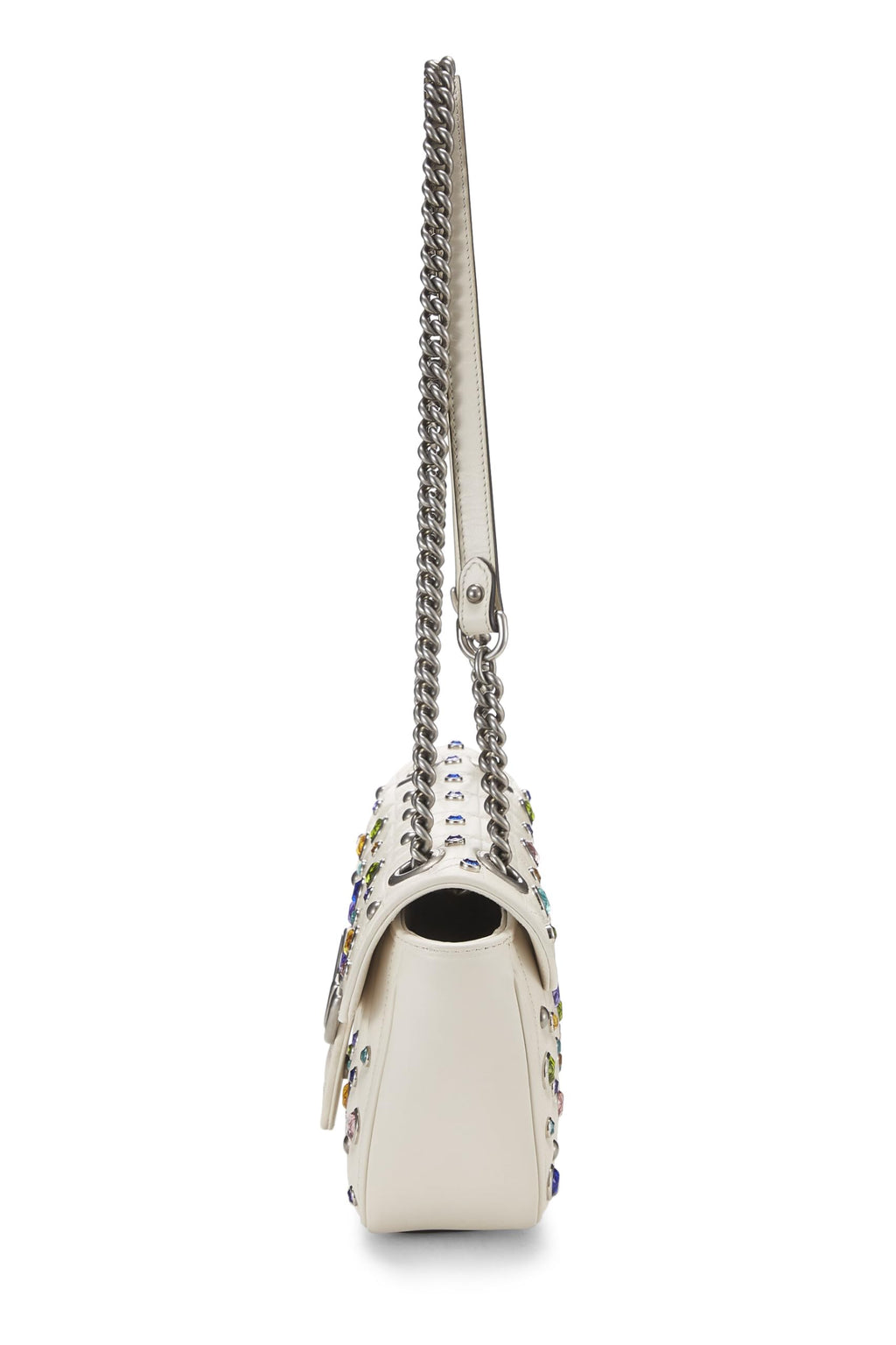 Gucci,  White Leather Crystal Embellished GG Marmont Shoulder Bag, White