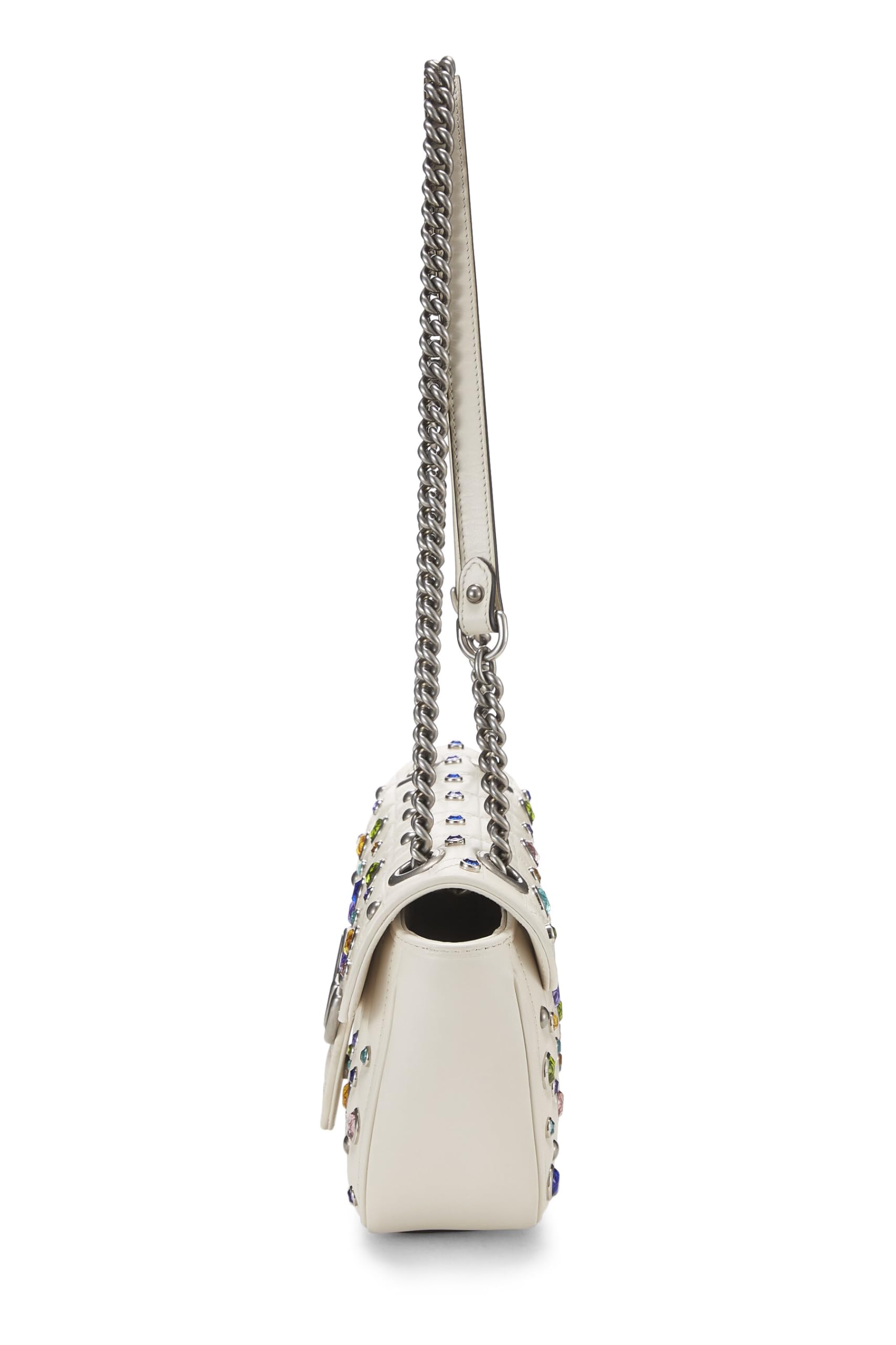 Gucci,  White Leather Crystal Embellished GG Marmont Shoulder Bag, White