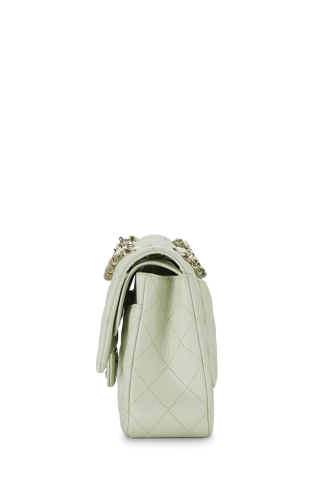 Chanel,  Green Quilted Caviar Classic Double Flap Medium, Green