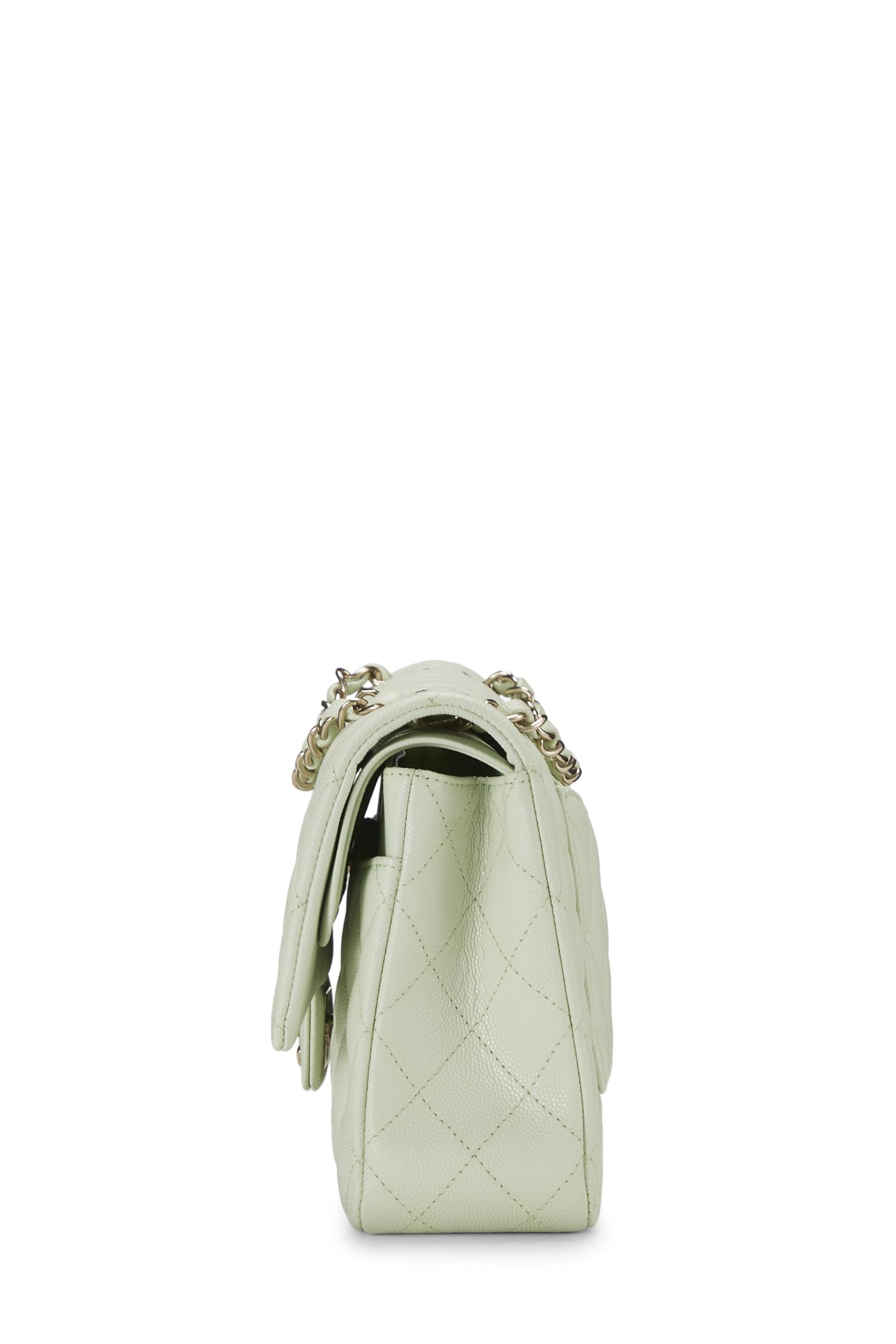 Chanel,  Green Quilted Caviar Classic Double Flap Medium, Green