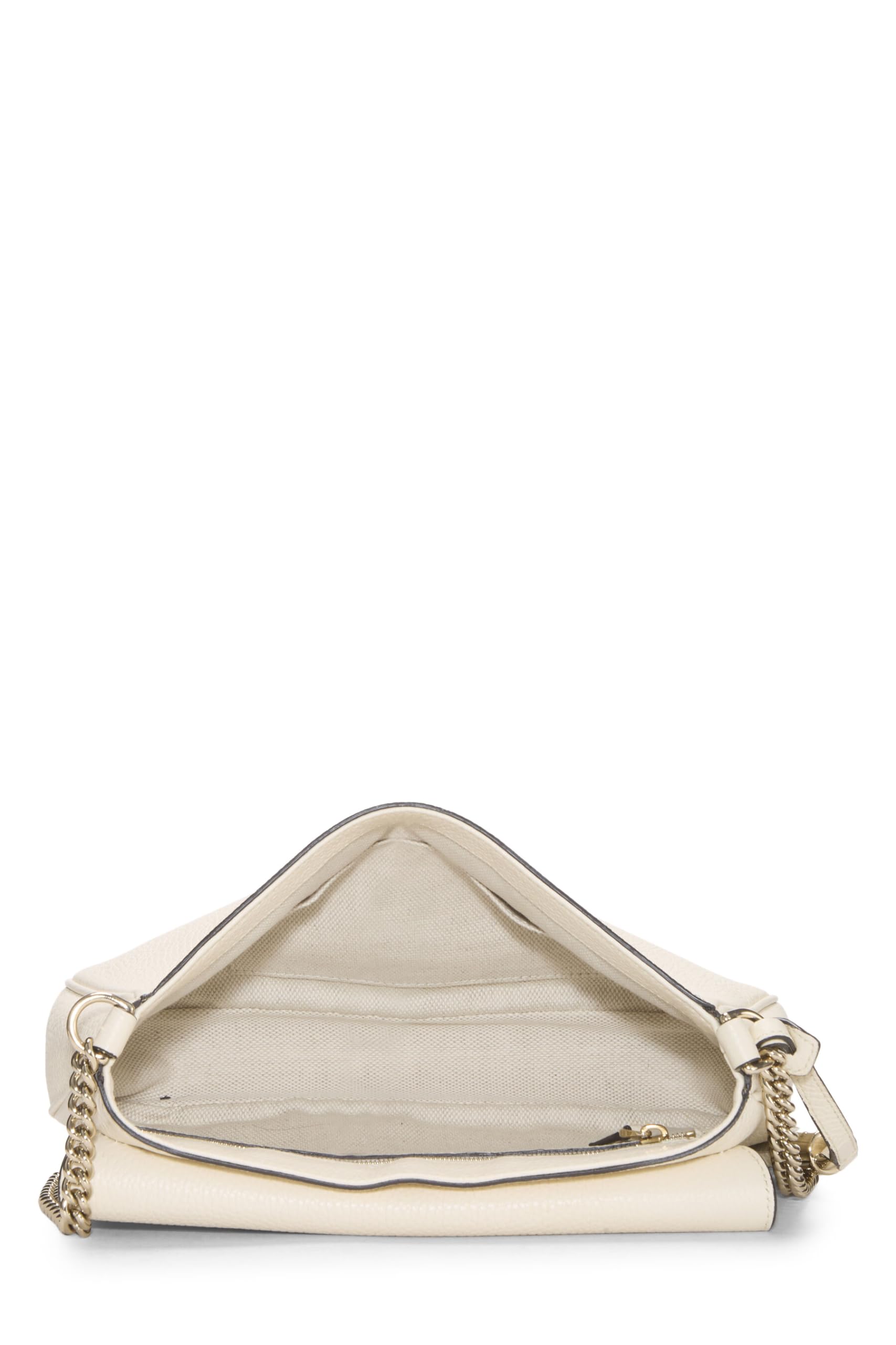 Gucci,  White Grained Leather Soho Chain Flap Crossbody, White