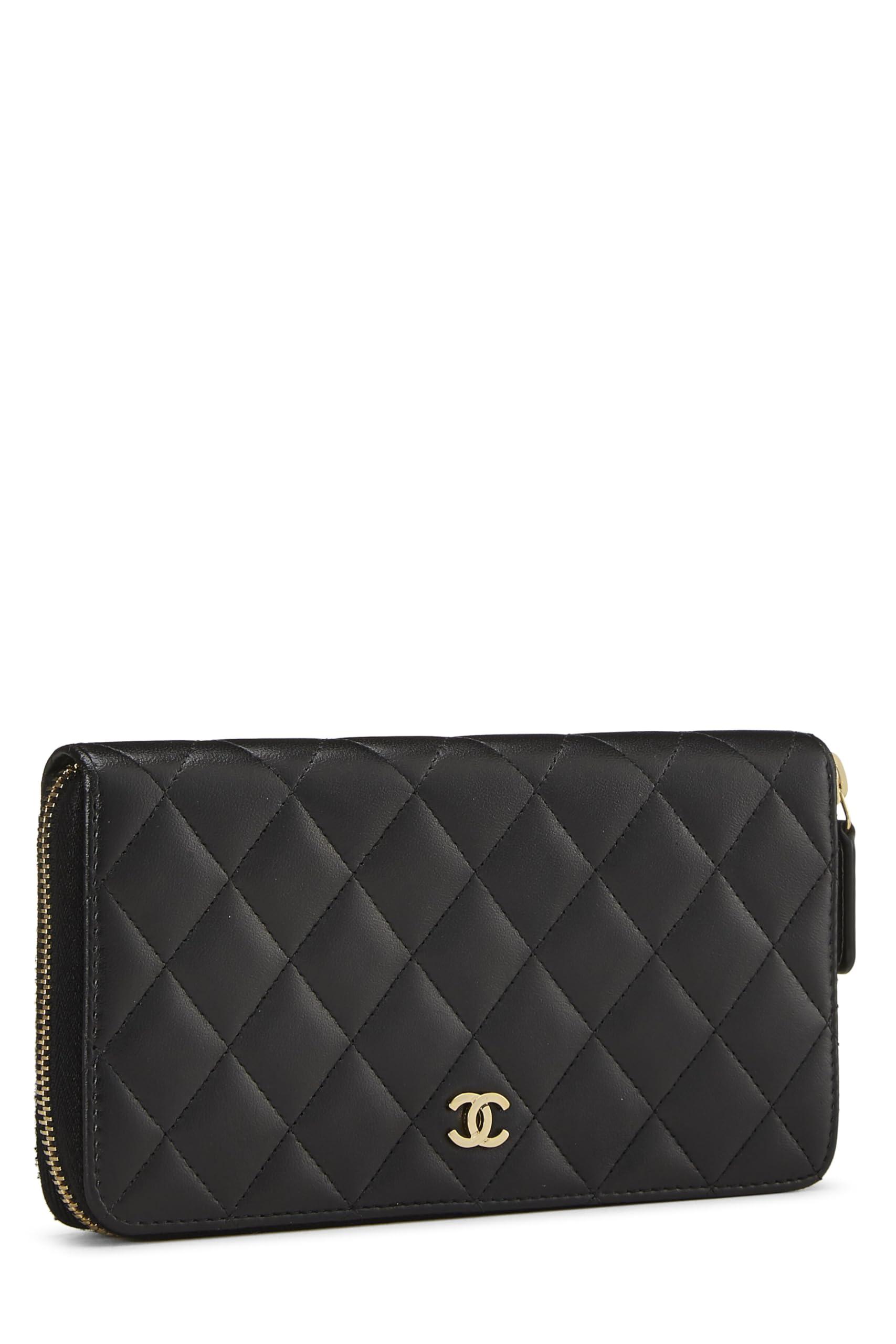 Chanel,  Black Quilted Lambskin Classic Zip Wallet, Black