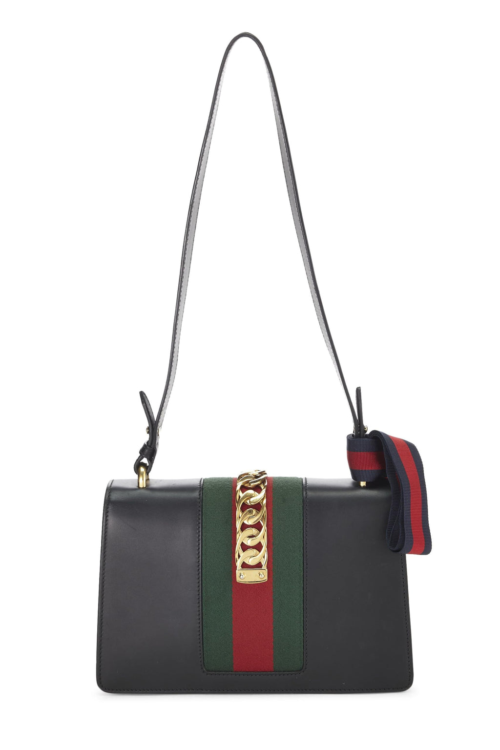 Gucci,  Black Leather Web SyLouis Vuittonie Shoulder Small, Black