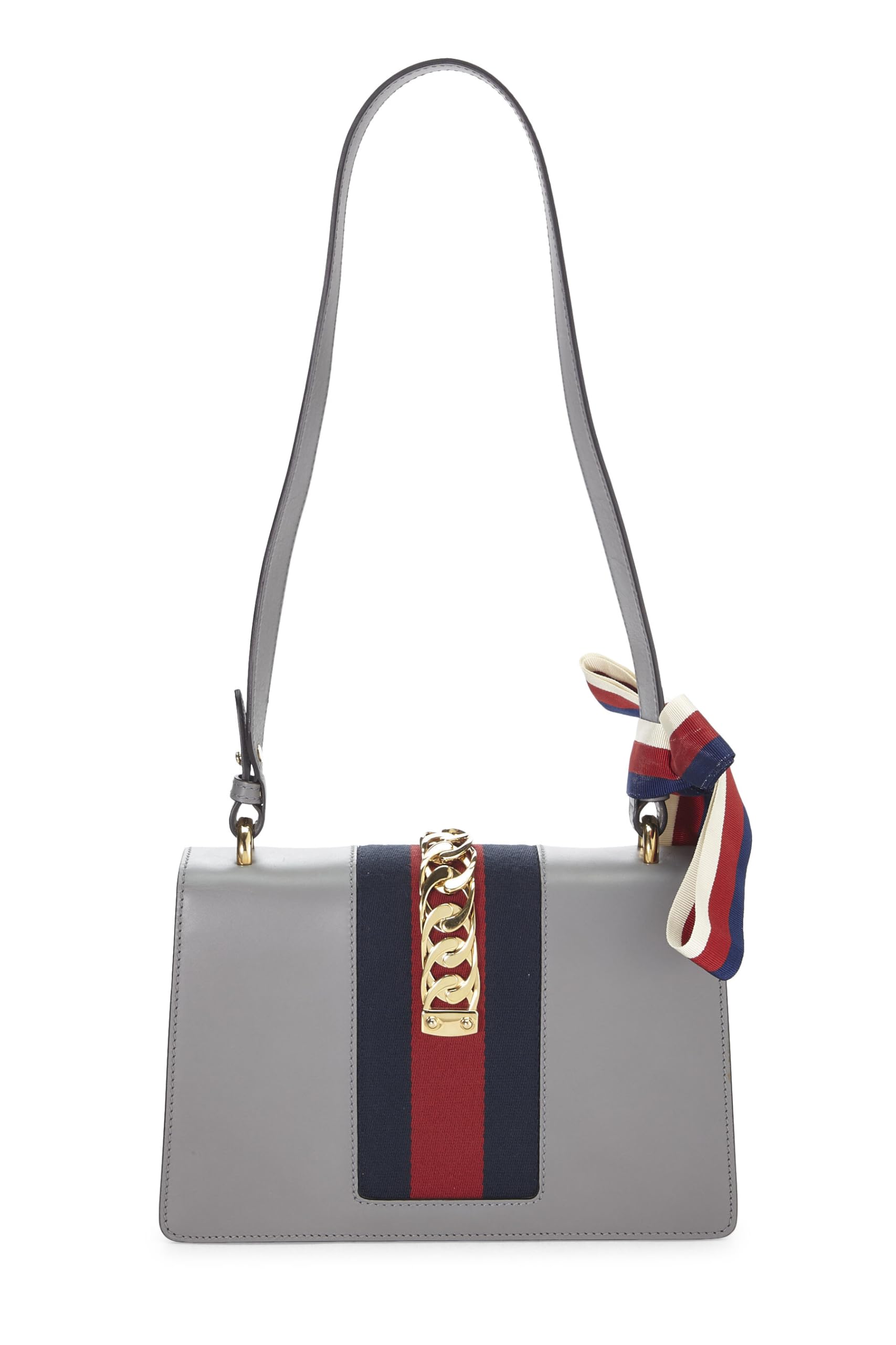 Gucci,  Grey Leather Web SyLouis Vuittonie Shoulder Bag Small, Grey