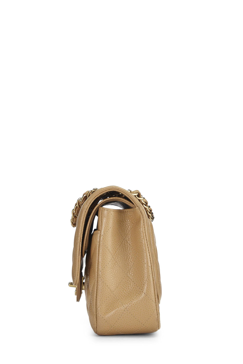 Chanel,  Beige Quilted Caviar Classic Double Flap Medium, Beige