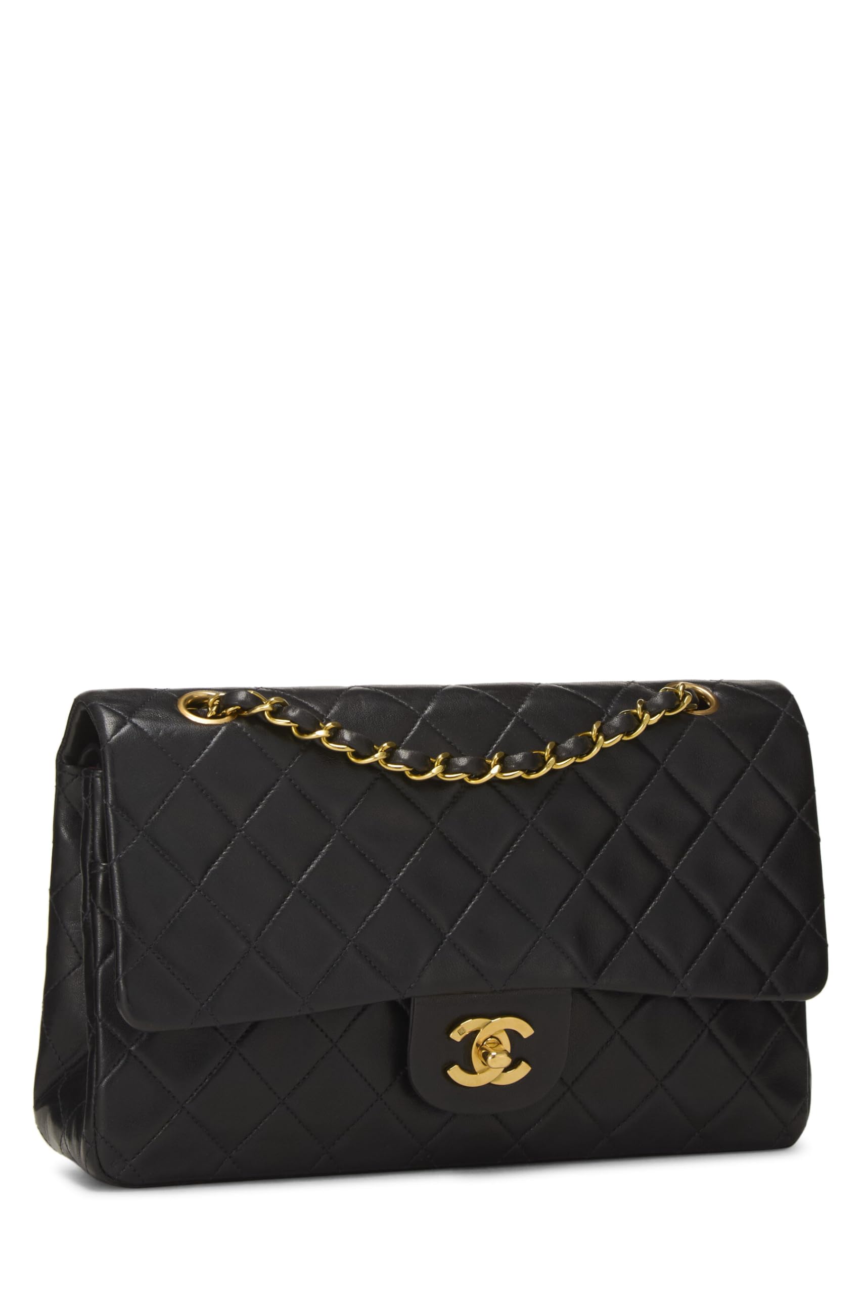 Chanel,  Black Quilted Lambskin Classic Double Flap Medium, Black