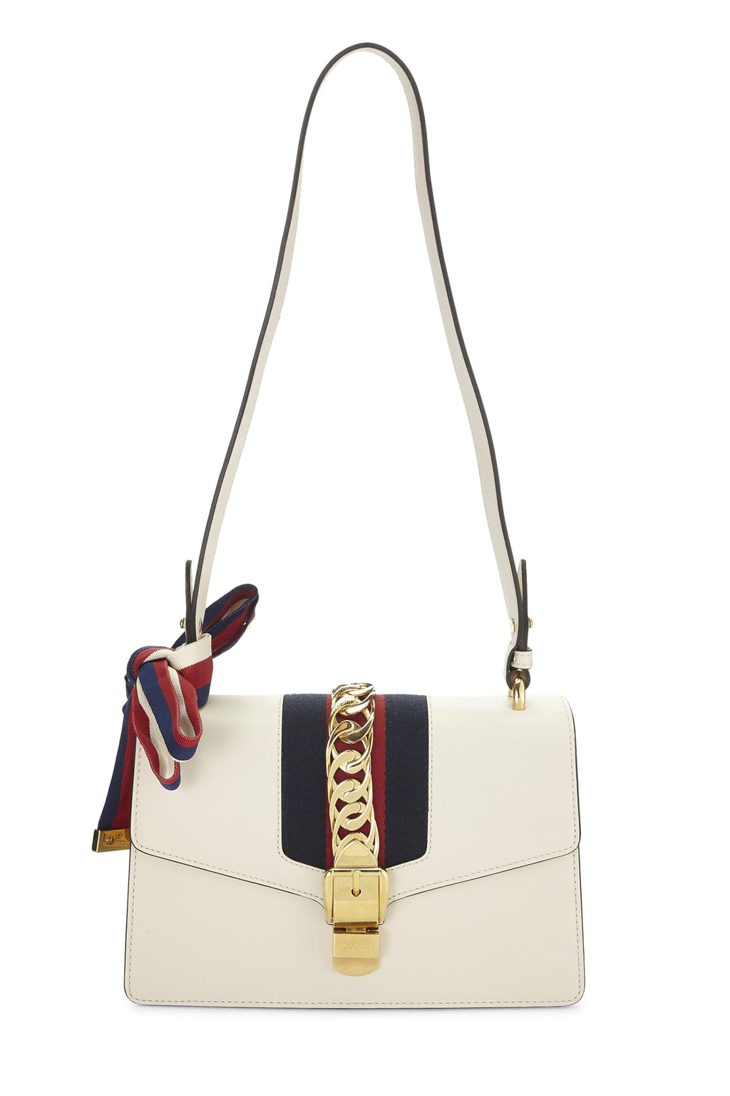 Gucci,  White Leather SyLouis Vuittonie Shoulder Bag, White