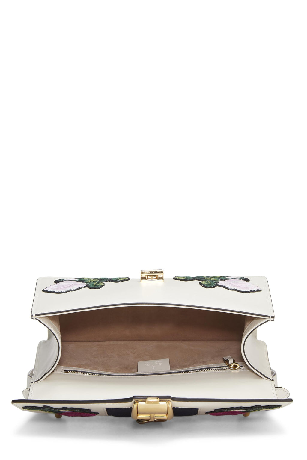 Gucci,  White Floral Embroidered Leather SyLouis Vuittonie Shoulder Bag Small, White