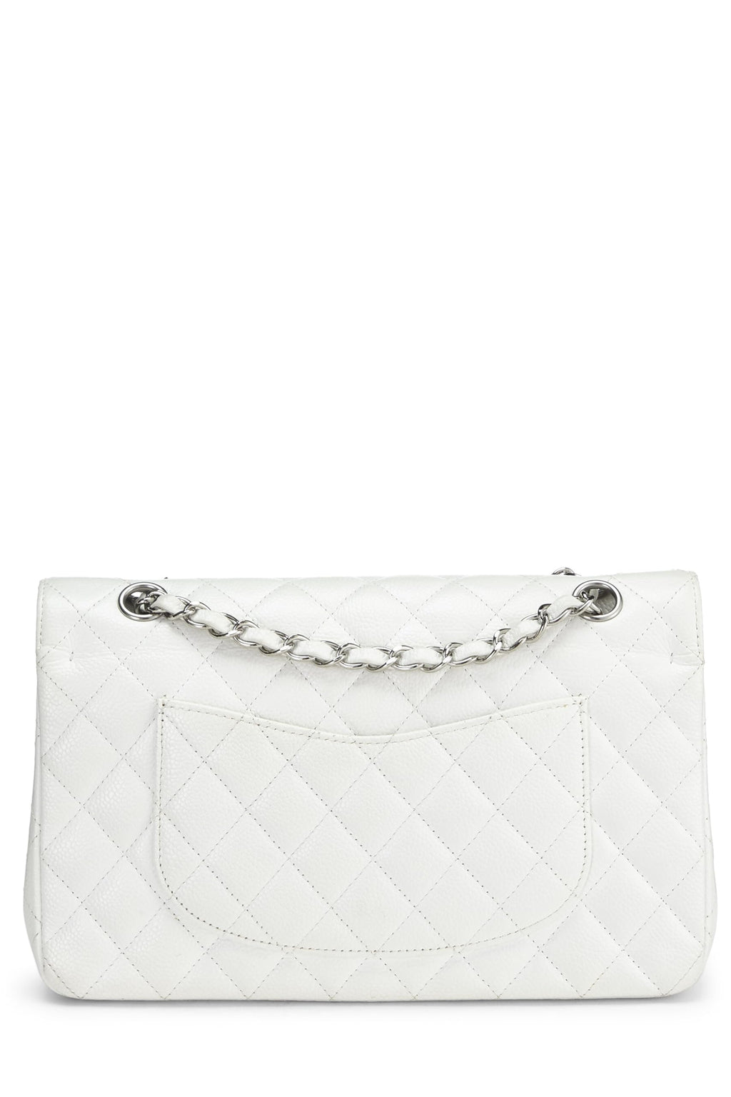 Chanel,  White Quilted Caviar Classic Double Flap Medium, White