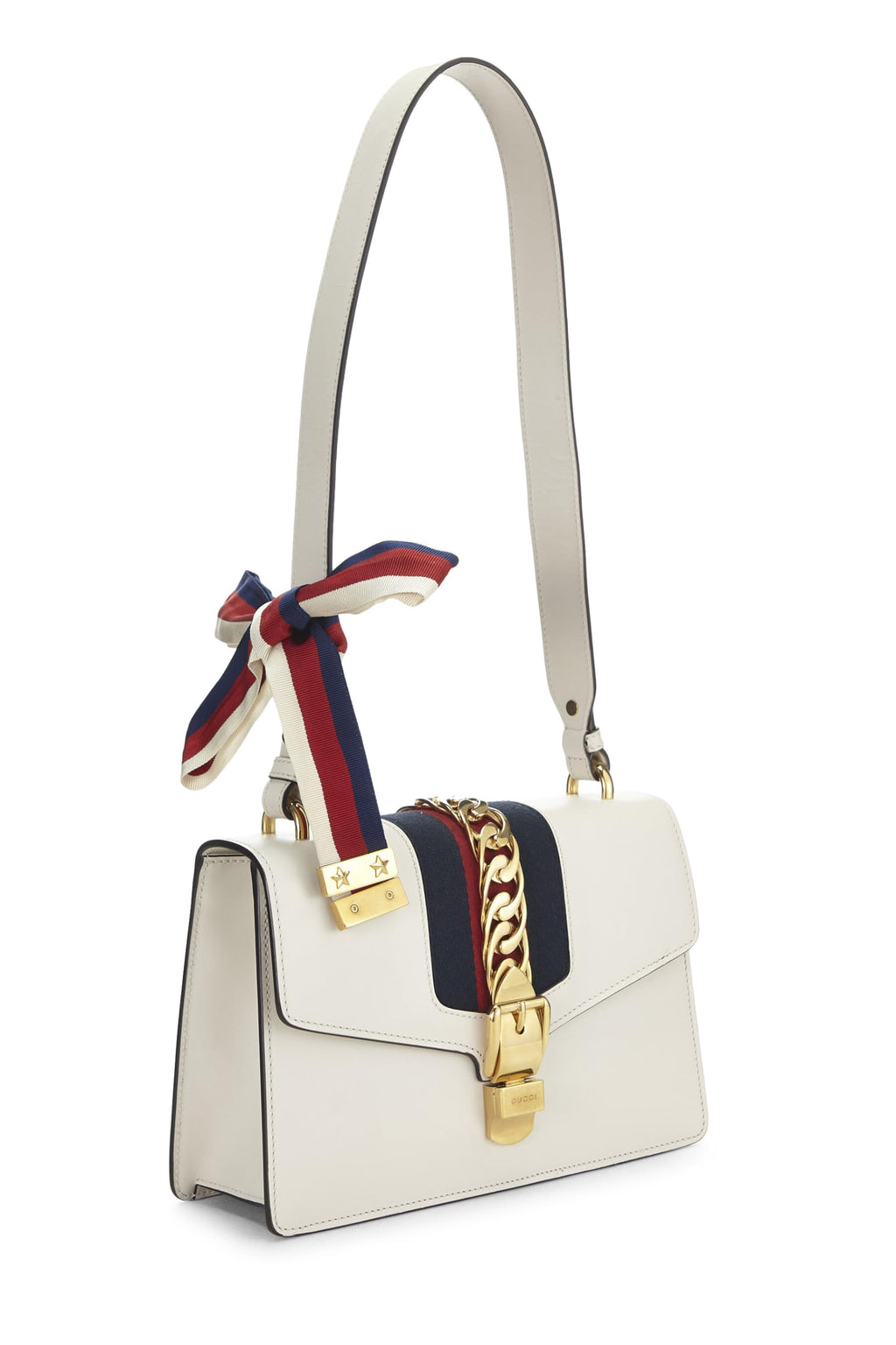 Gucci,  White Leather SyLouis Vuittonie Shoulder Bag, White