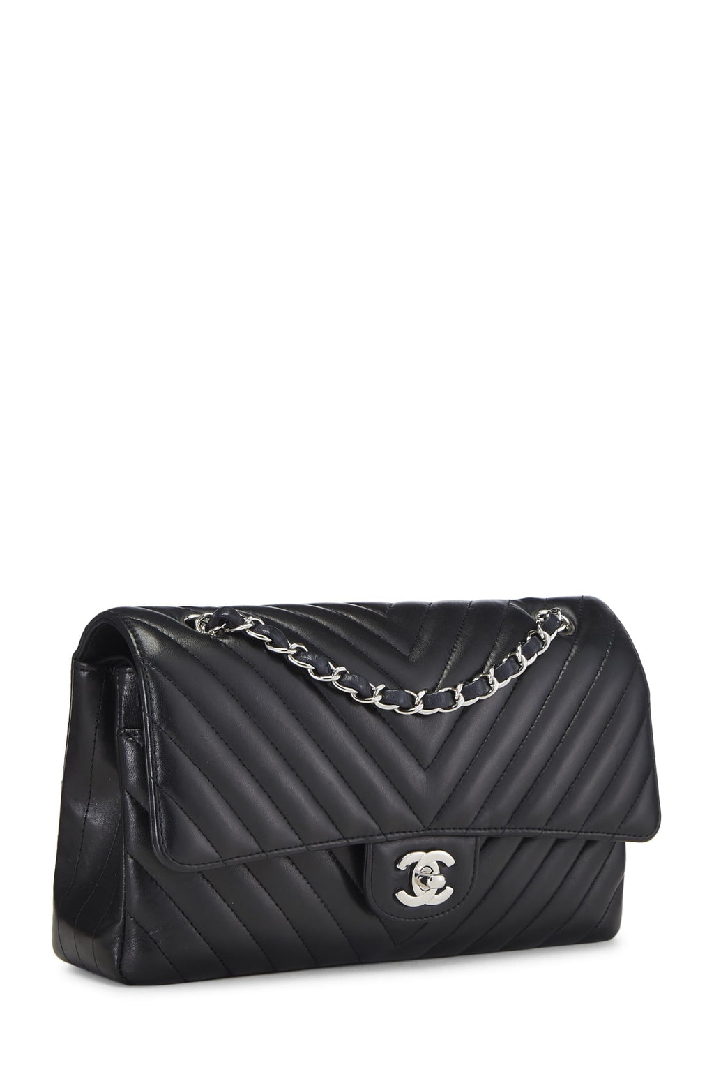 Chanel,  Black Chevron Lambskin Classic Double Flap Medium, Black