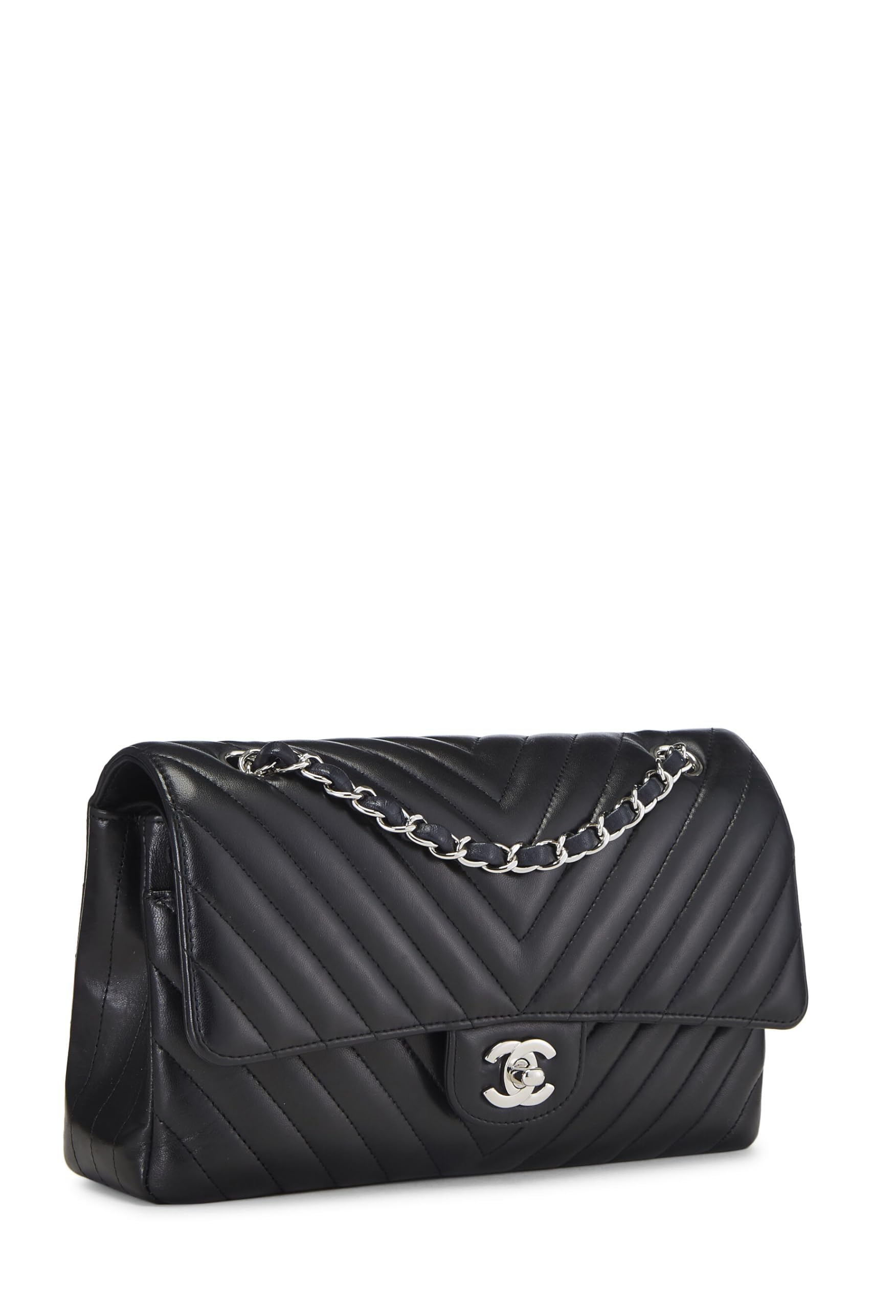 Chanel,  Black Chevron Lambskin Classic Double Flap Medium, Black