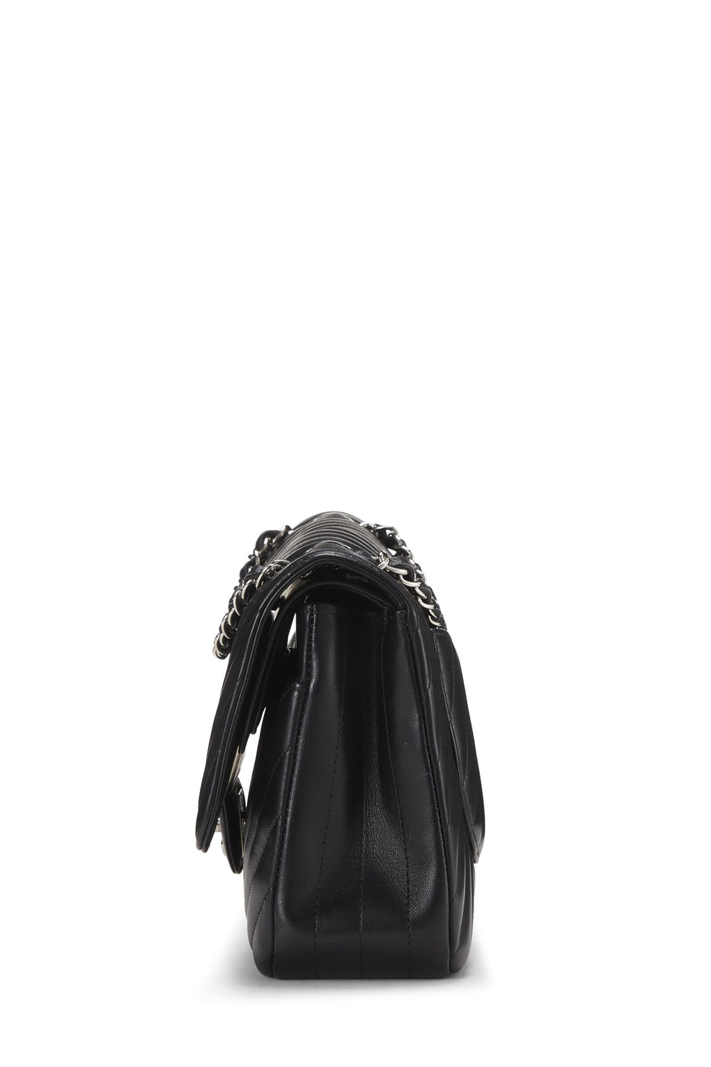 Chanel,  Black Chevron Lambskin Classic Double Flap Medium, Black