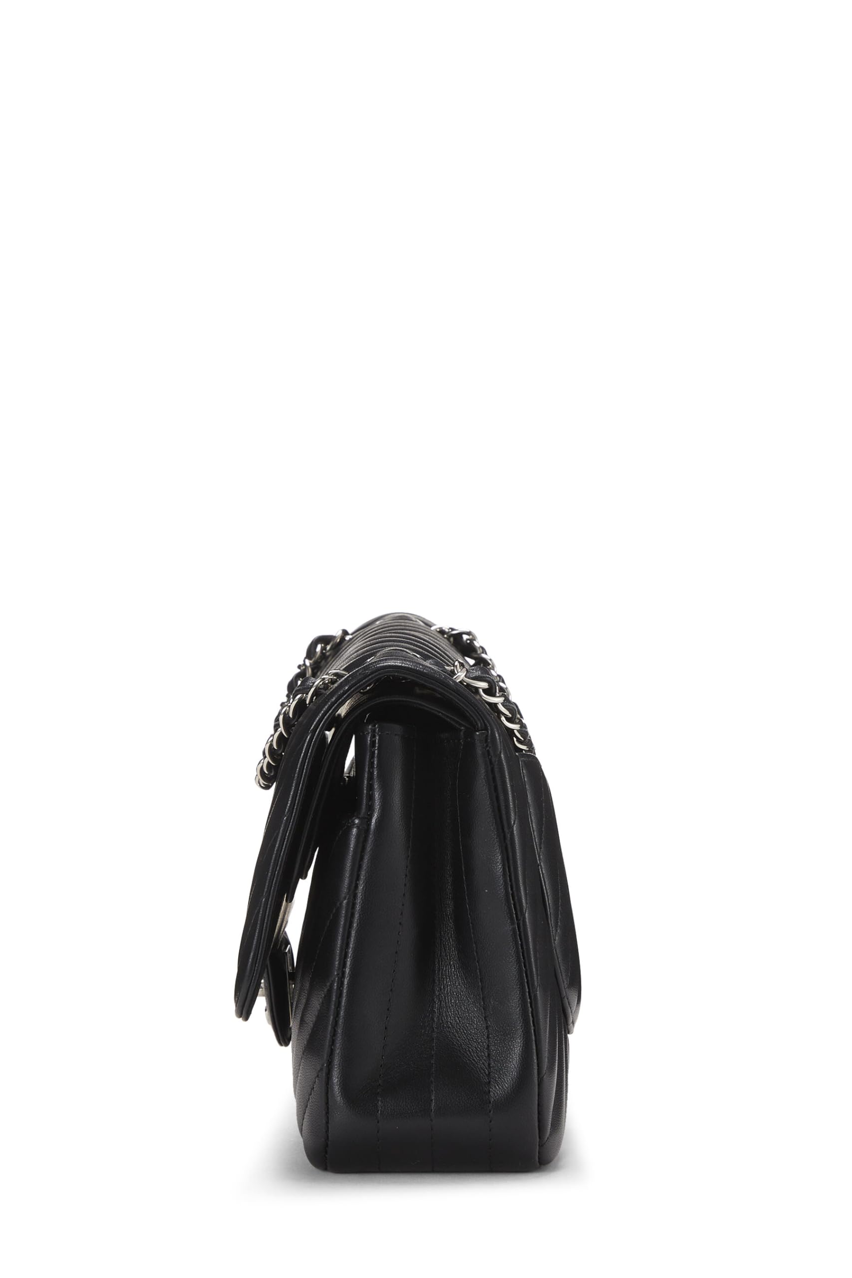 Chanel,  Black Chevron Lambskin Classic Double Flap Medium, Black