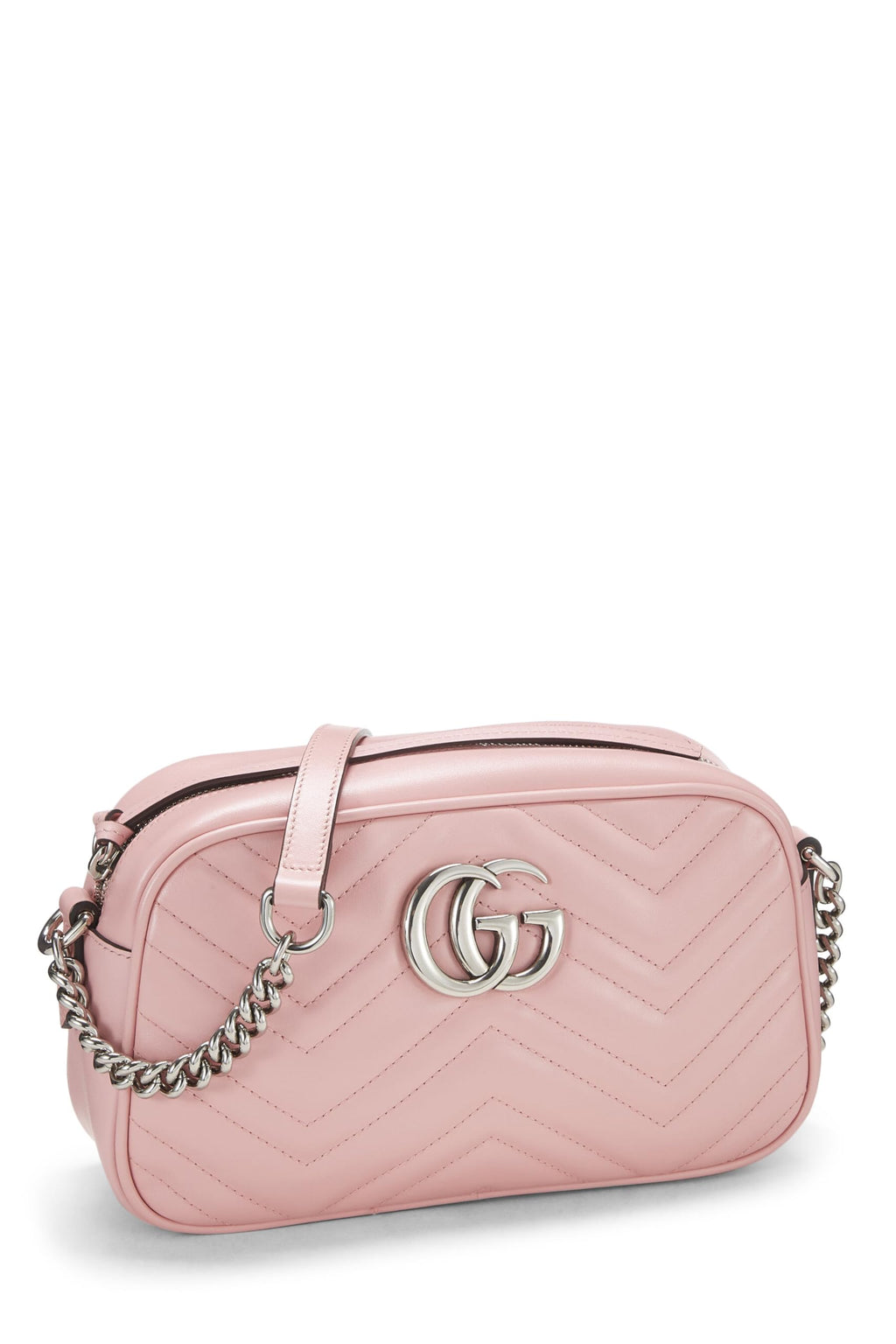 Gucci,  Pink Leather Gucci Marmont Crossbody Bag Small, Pink