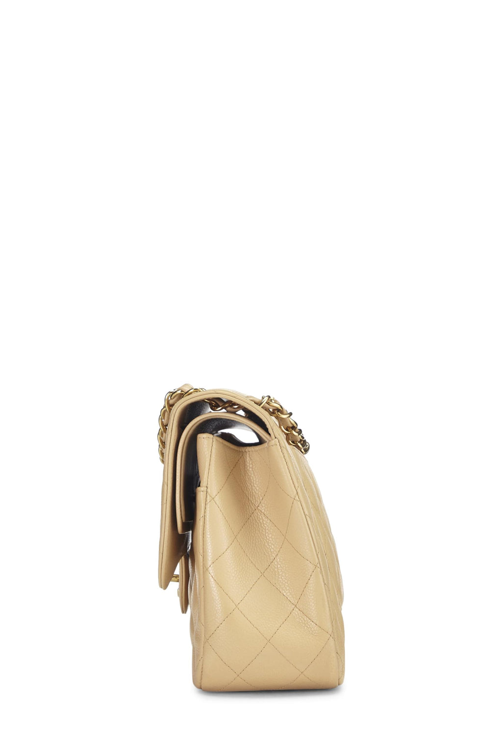 Chanel,  Beige Quilted Caviar New Classic Double Flap Jumbo, Beige