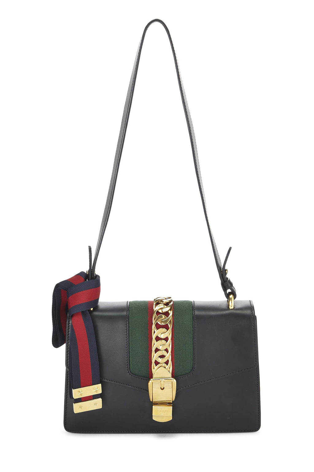 Gucci,  Black Leather Web SyLouis Vuittonie Shoulder Small, Black