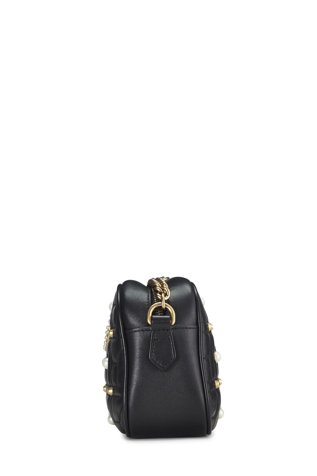 Gucci,  Black Leather & Faux Pearl Gucci Marmont Crossbody Small, Black