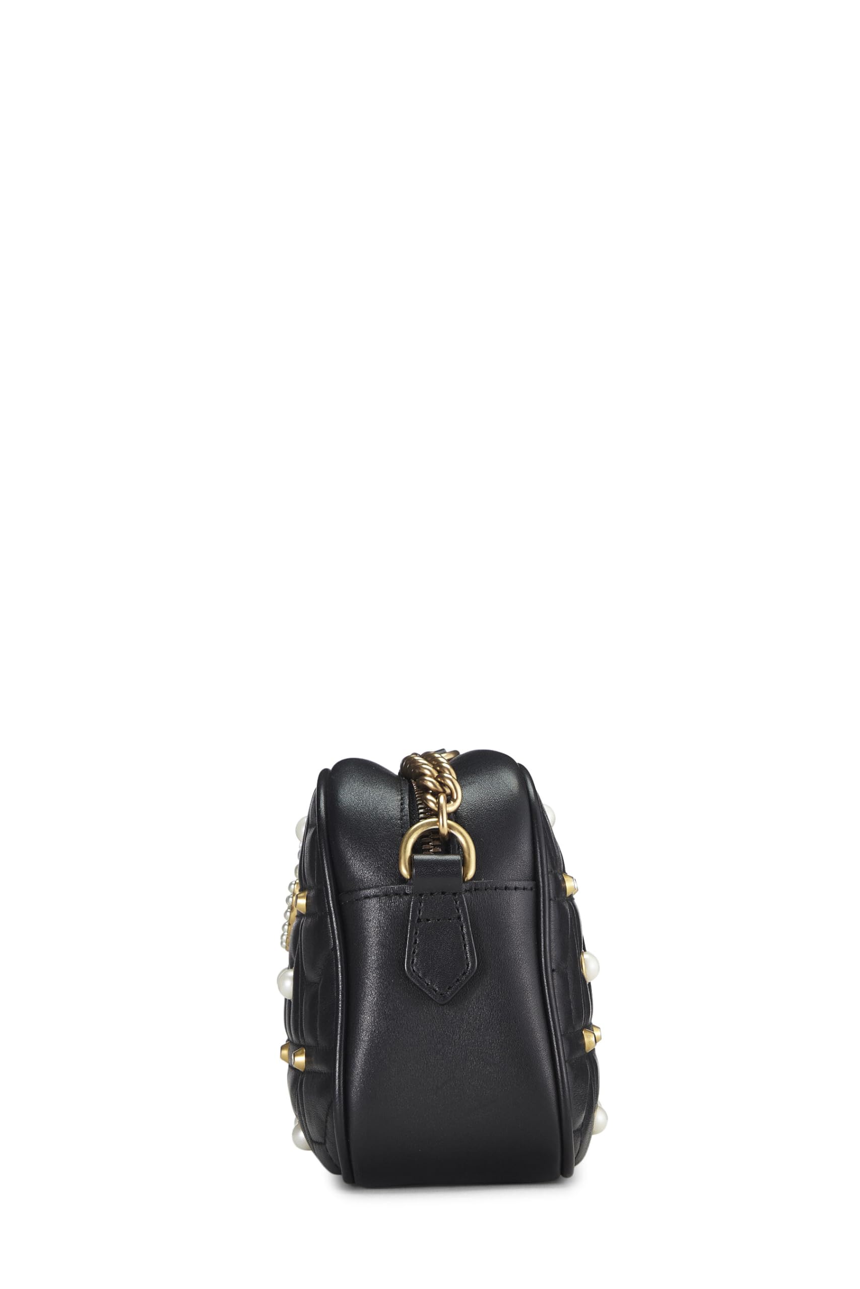 Gucci,  Black Leather & Faux Pearl Gucci Marmont Crossbody Small, Black