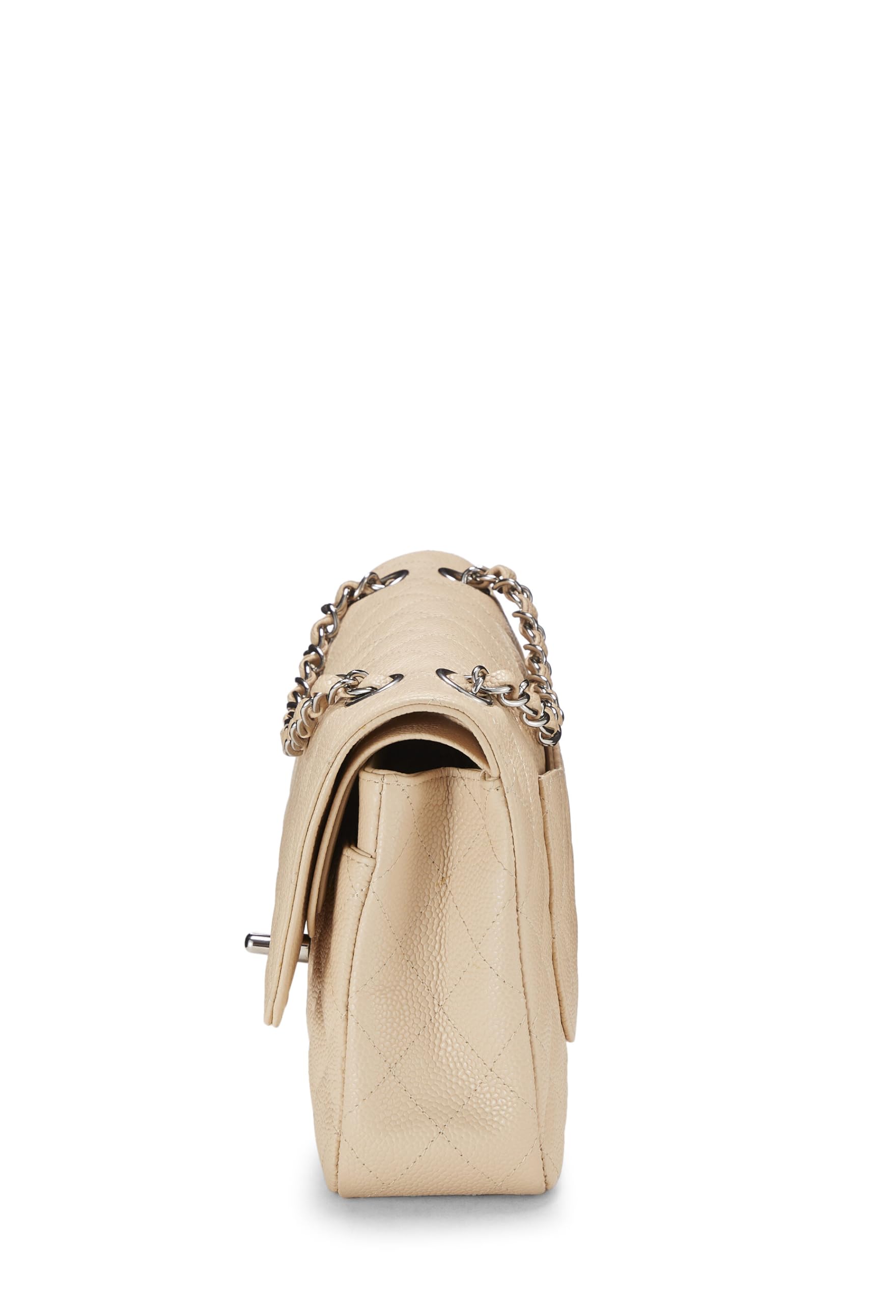 Chanel,  Beige Quilted Caviar Classic Double Flap Medium, Beige