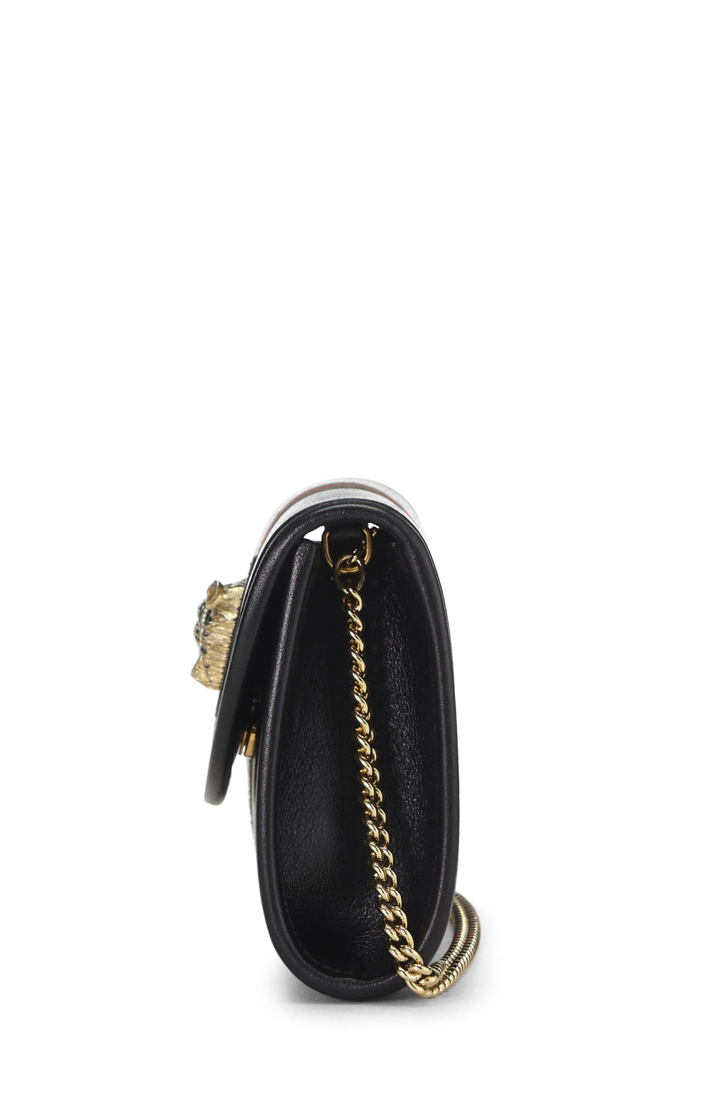 Gucci,  Black Leather Web Rajah Shoulder Bag Mini, Black