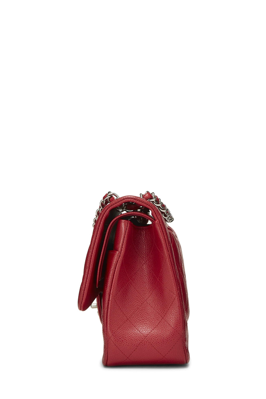 Chanel,  Red Quilted Caviar New Classic Double Flap Jumbo, Red