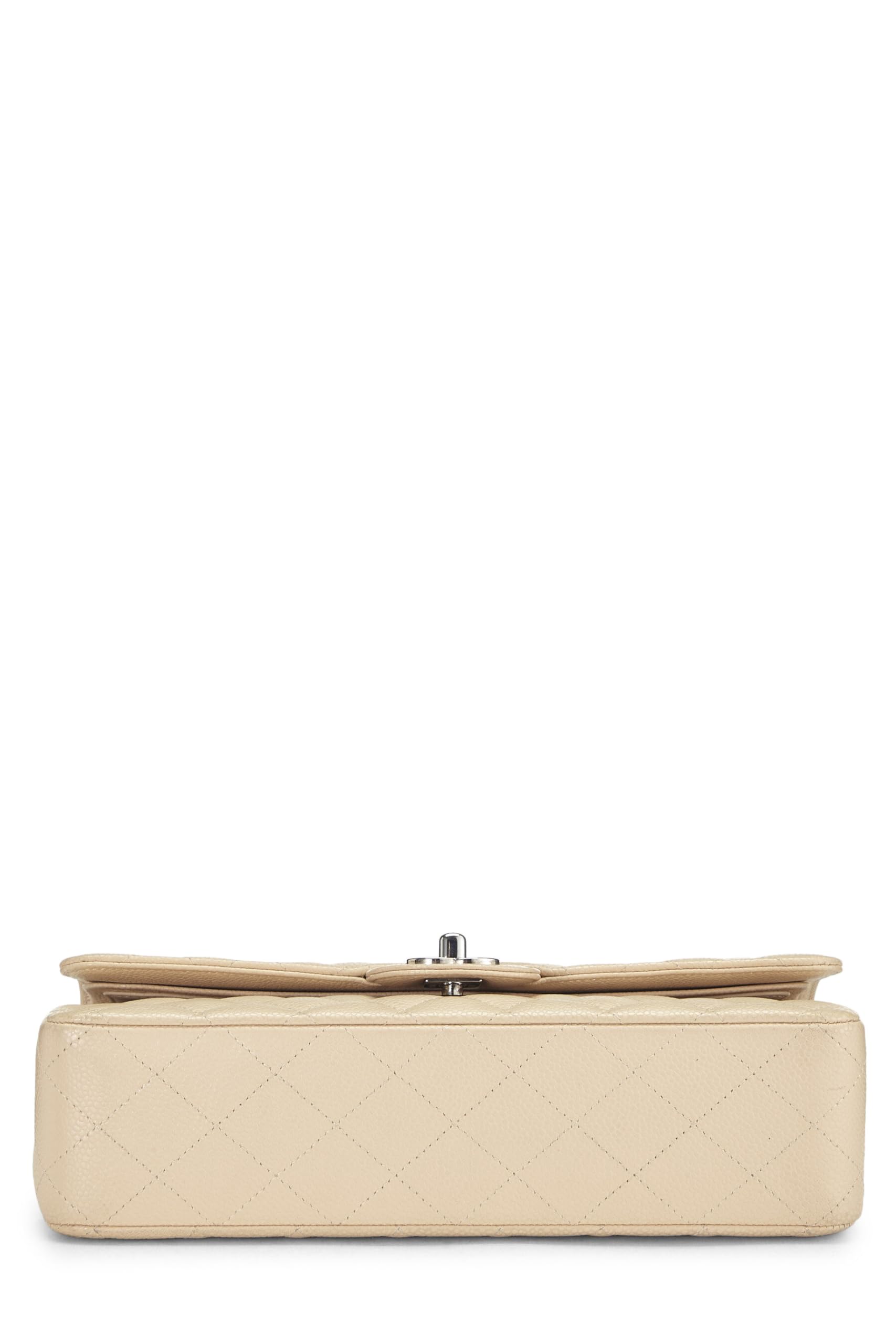Chanel,  Beige Quilted Caviar Classic Double Flap Medium, Beige