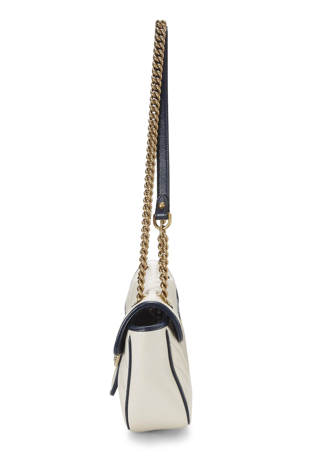 Gucci,  White Leather Torchon GG Marmont Shoulder Bag Small, White