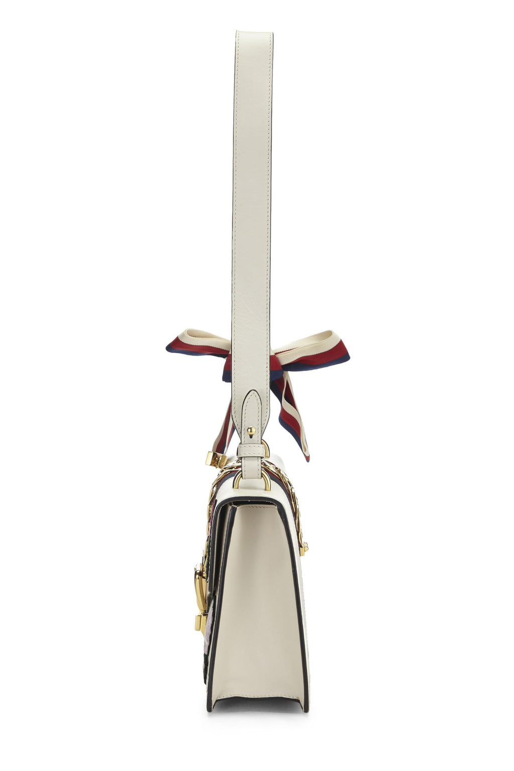 Gucci,  White Leather Embroidered SyLouis Vuittonie Shoulder Bag Small, White