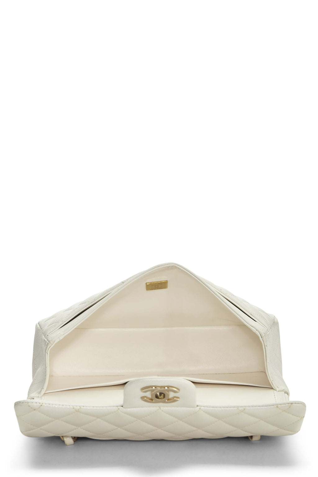 Chanel,  White Quilted Caviar Classic Double Flap Small, White