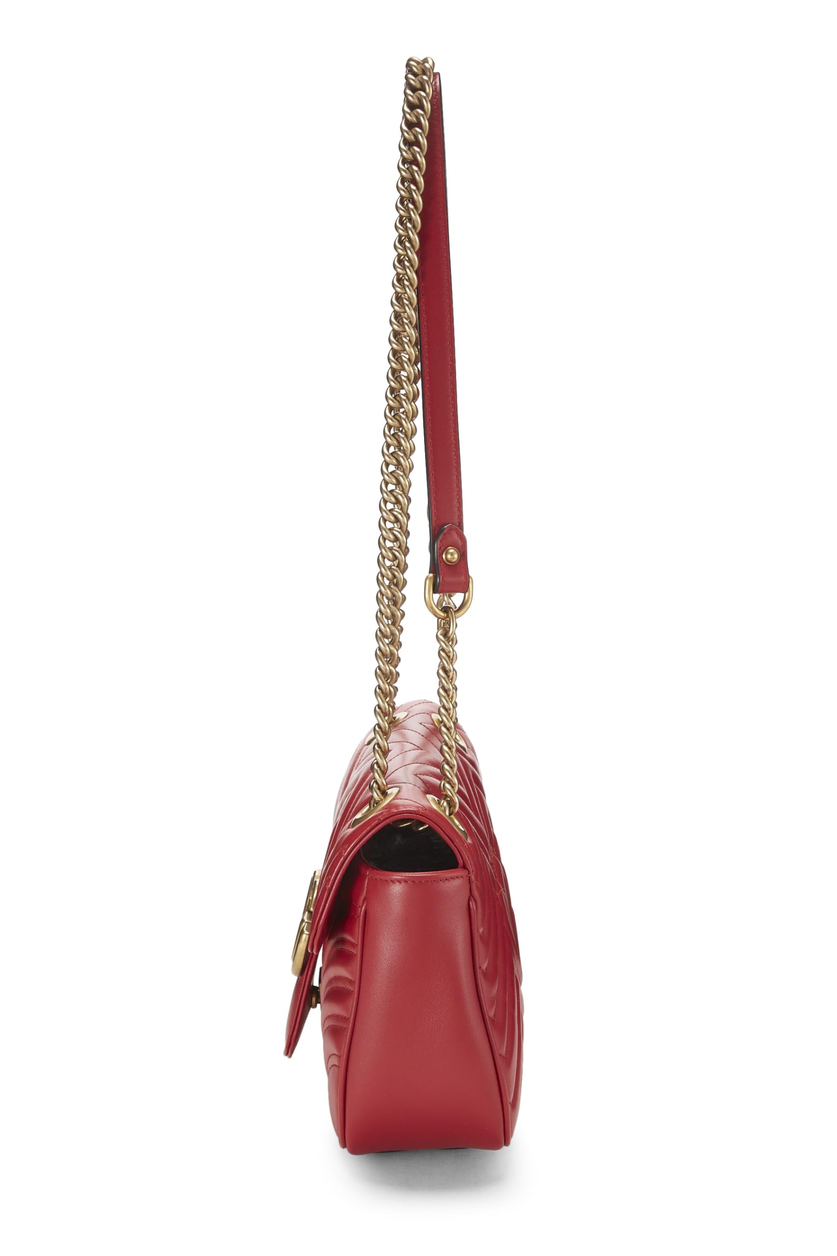 Gucci,  Red Leather GG Marmont MatelassÃƒÆ’Ã‚Â© Shoulder Bag Small, Red
