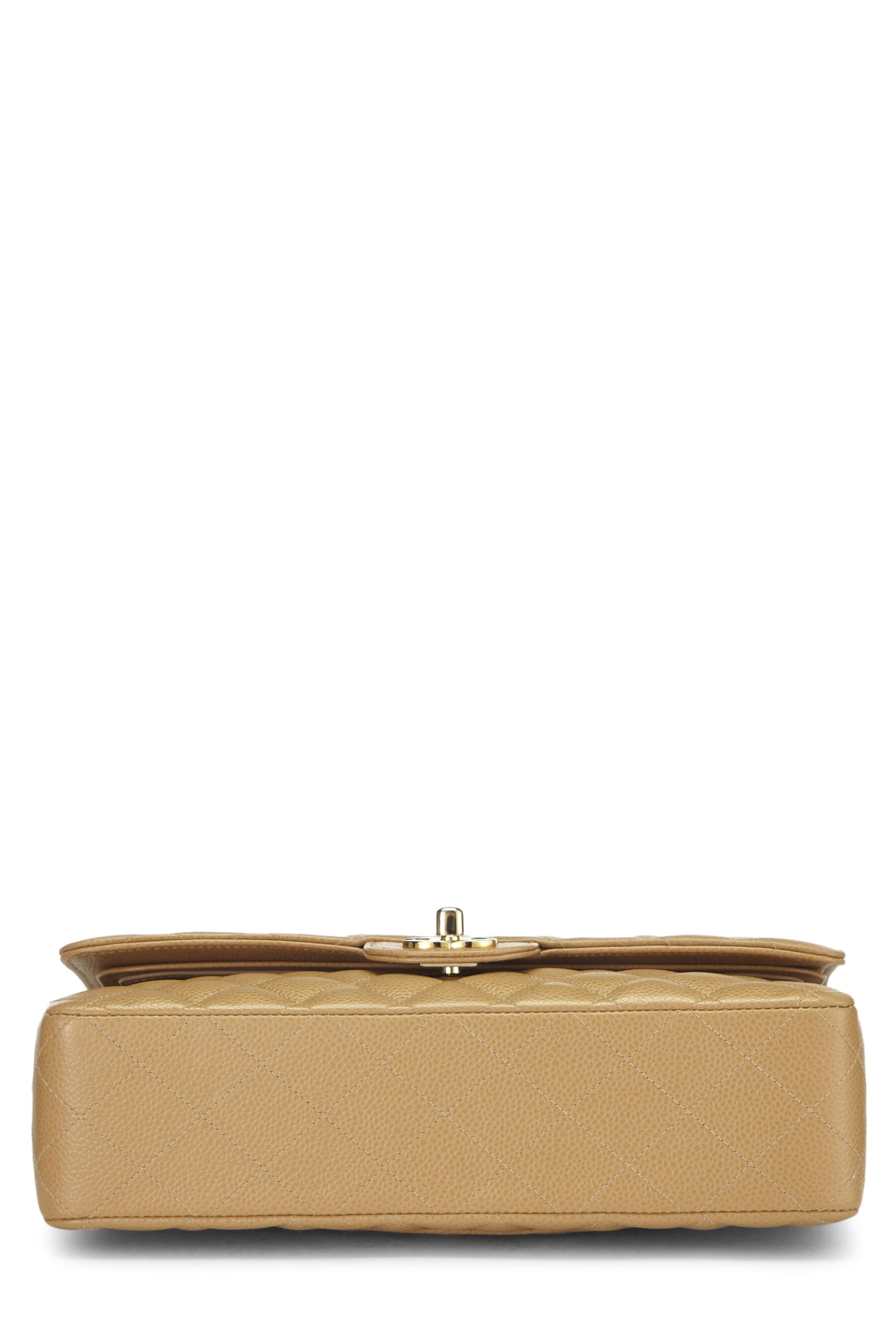 Chanel,  Beige Quilted Caviar Classic Double Flap Medium, Beige