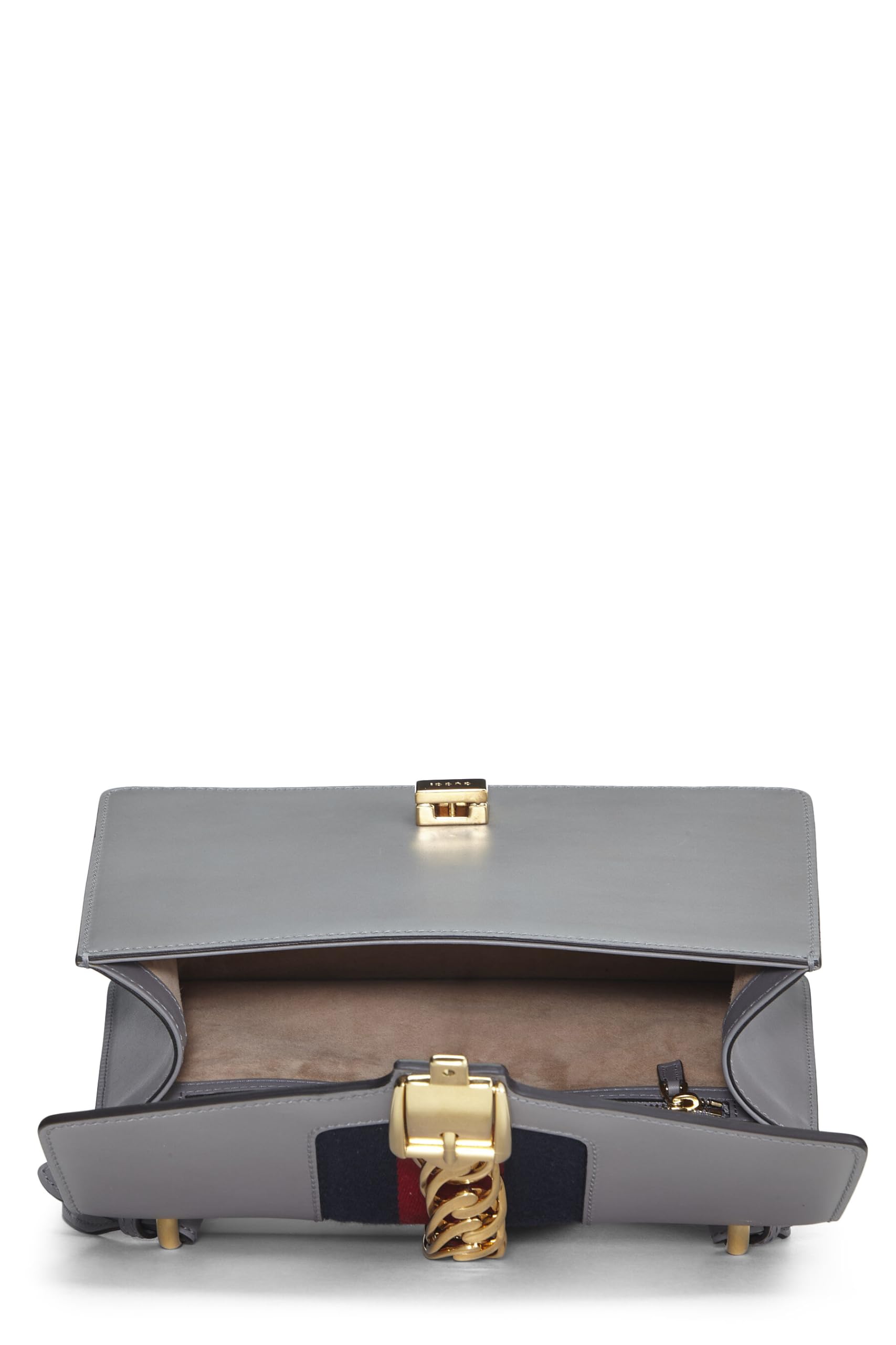 Gucci,  Grey Leather Web SyLouis Vuittonie Shoulder Bag Small, Grey