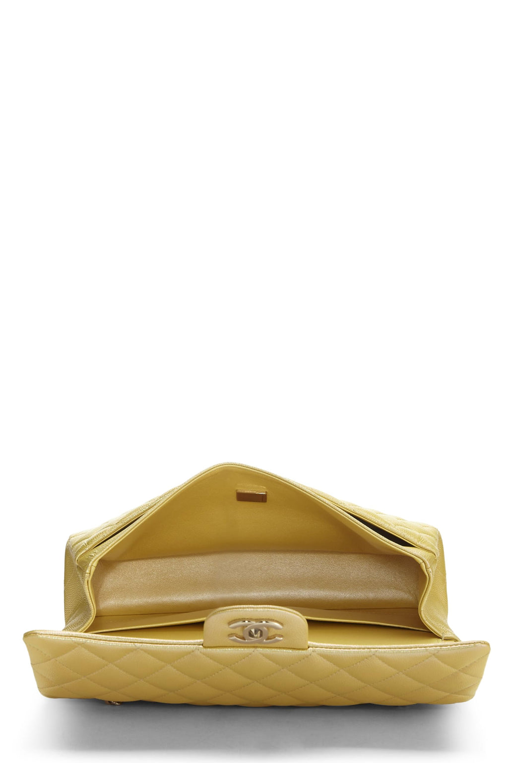 Chanel,  Iridescent Yellow Caviar Classic Double Flap Medium, Yellow