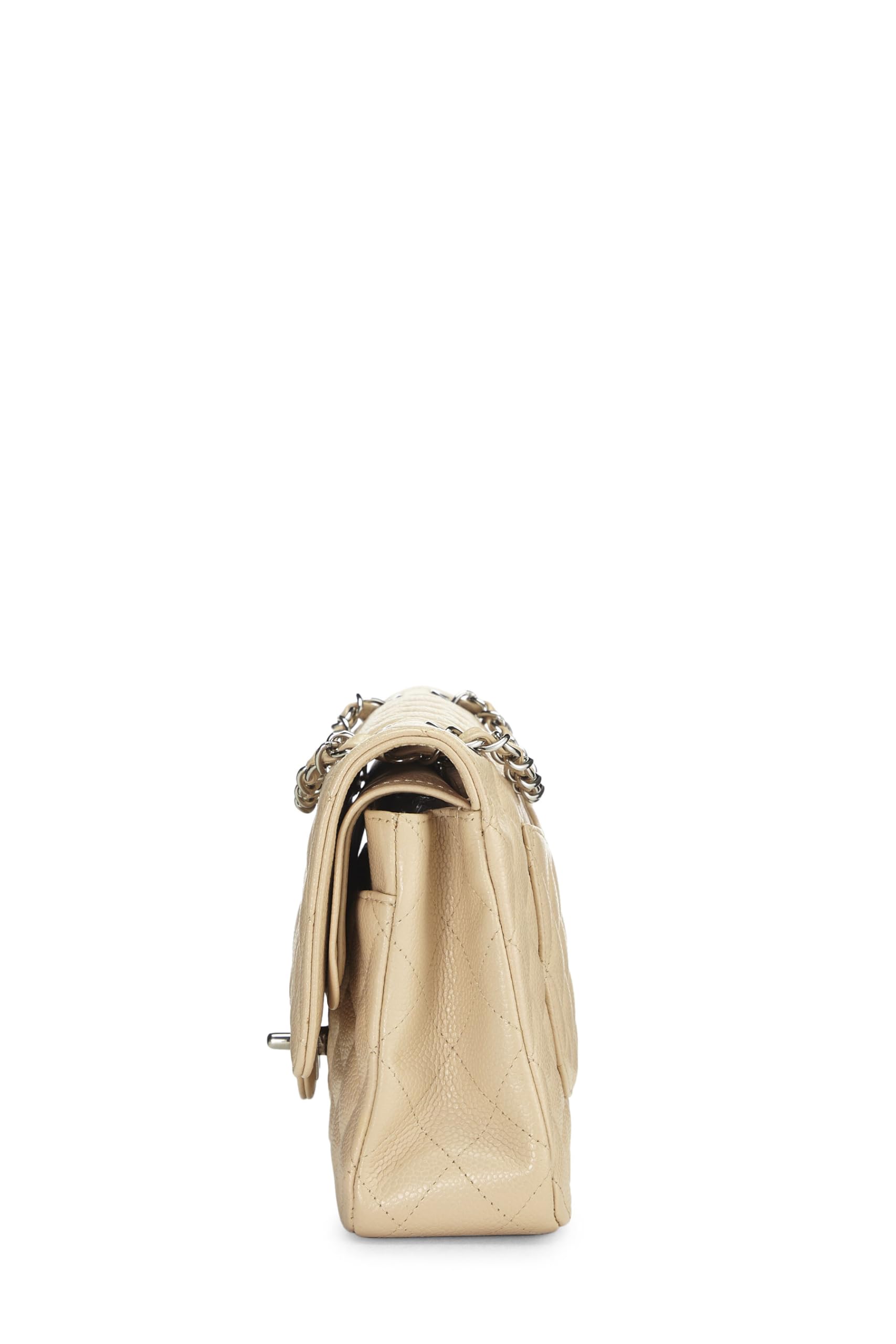 Chanel,  Beige Quilted Caviar Classic Double Flap Medium, Beige