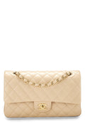 Chanel,  Beige Quilted Lambskin Classic Double Flap Medium, Beige