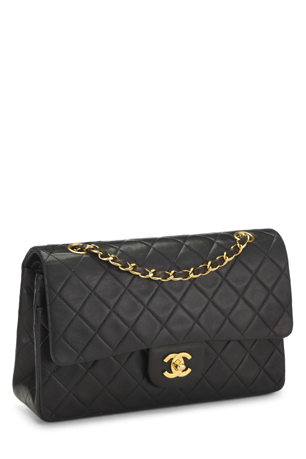 Chanel,  Black Quilted Lambskin Classic Double Flap Medium, Black