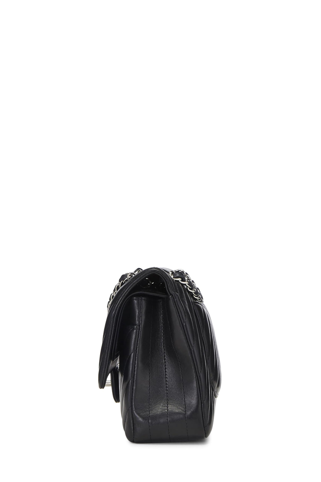 Chanel,  Black Chevron Lambskin Classic Double Flap Medium, Black