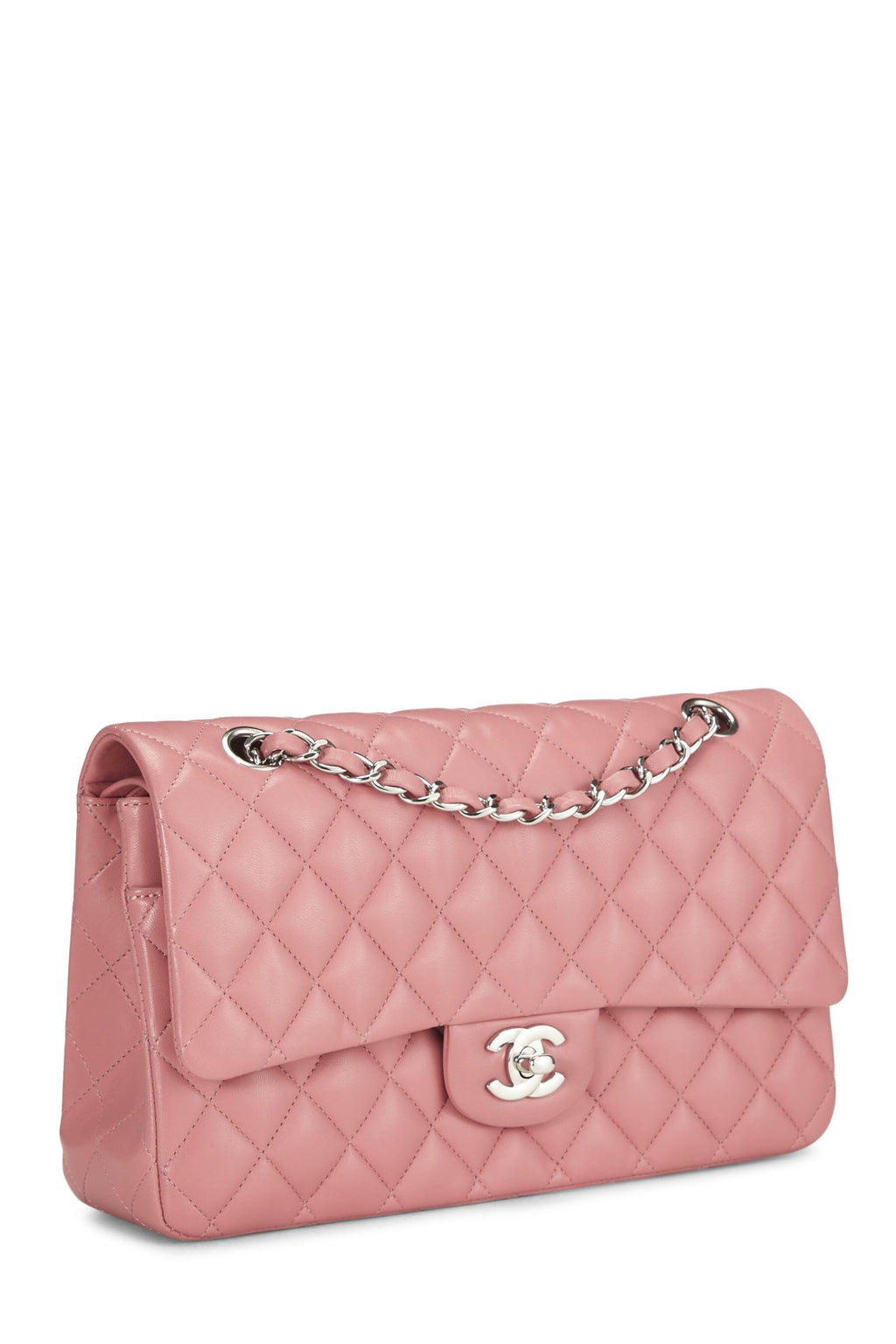 Chanel,  Pink Quilted Lambskin Classic Double Flap Medium, Pink