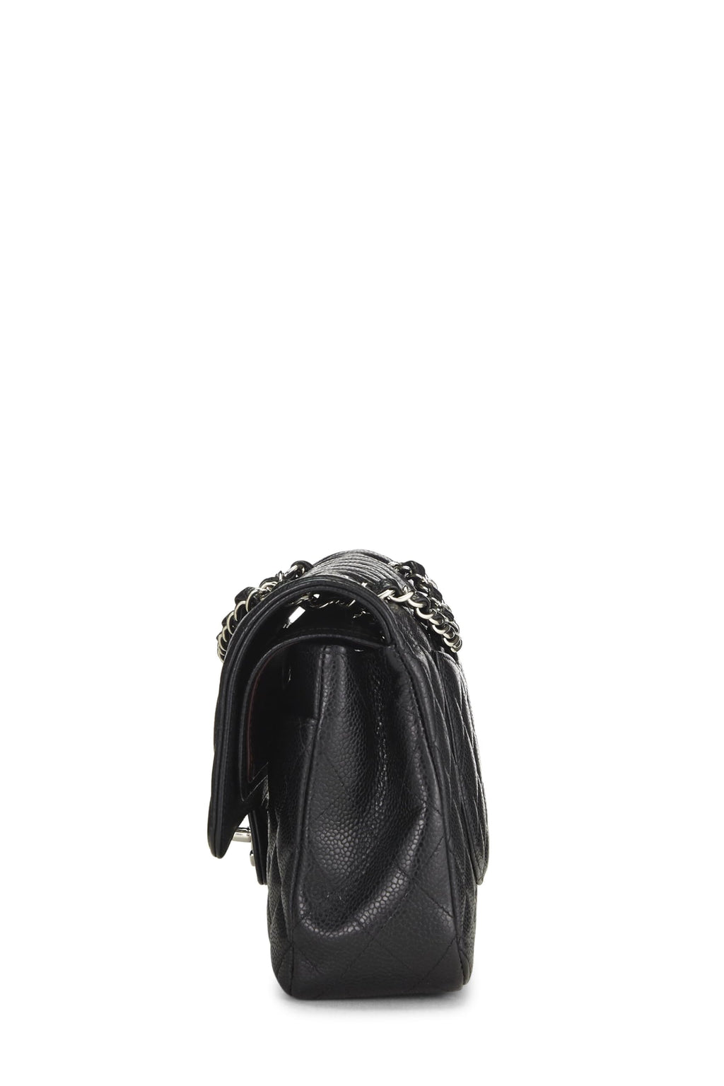 Chanel,  Black Quilted Caviar Classic Double Flap Medium, Black